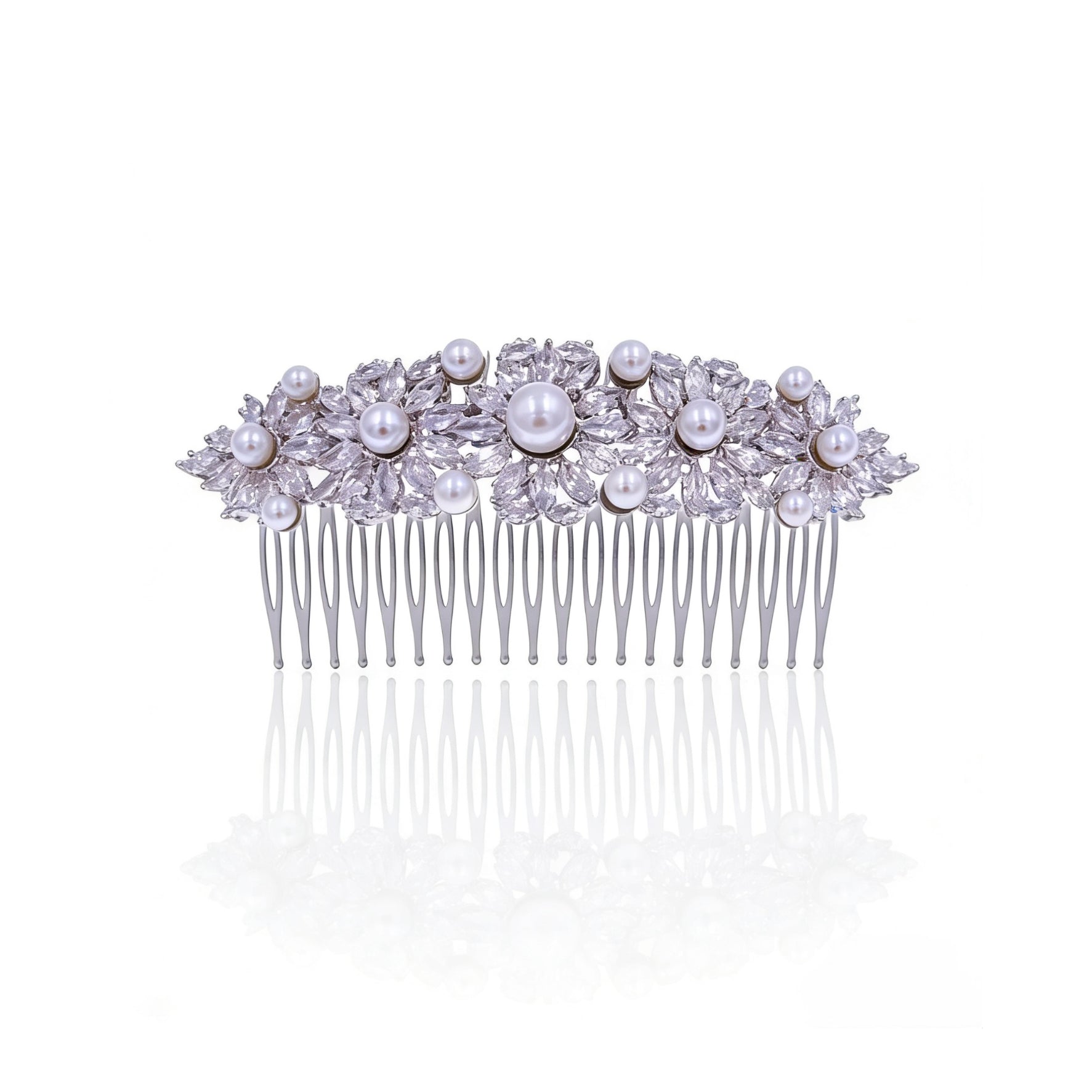 Pearl Crystal Silver Plated Leaf Handmade Wedding Hair Comb Bridal Hair Clip Aurora Laurel Leaf Bridal Hair Clip – Crystal Leaf Wedding  main image 3