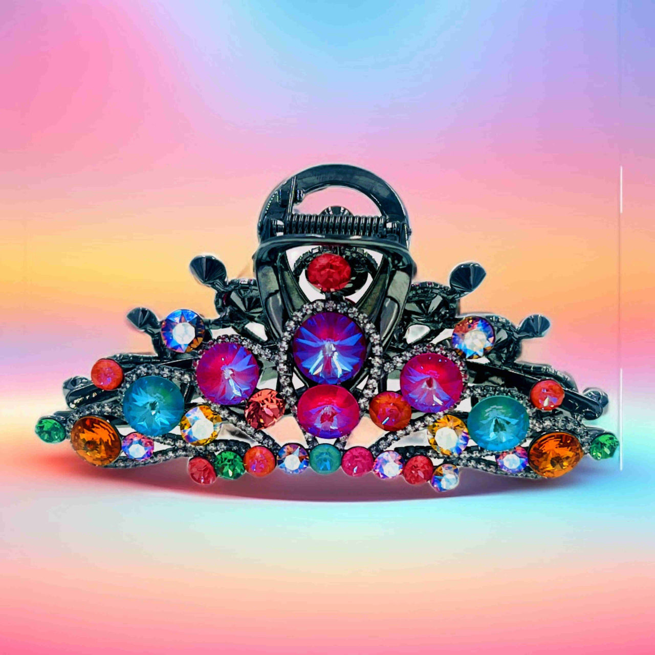 Starlight Crown Multi Color Swarovski Crystals Hair Claw Clip Jaw Large Size
