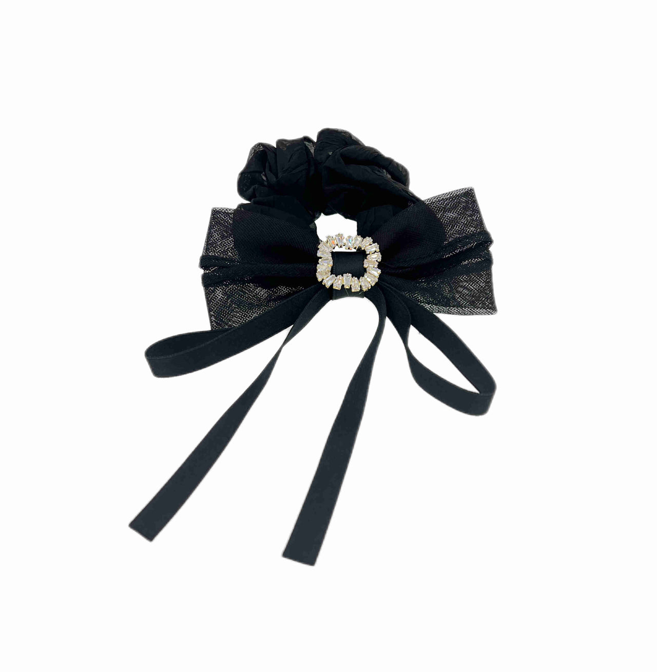 Larissa Ortega French Style Black Fabric Ponytail Holder Scrunchie Hair Rope Cubic Zirconia Crystal  E6
