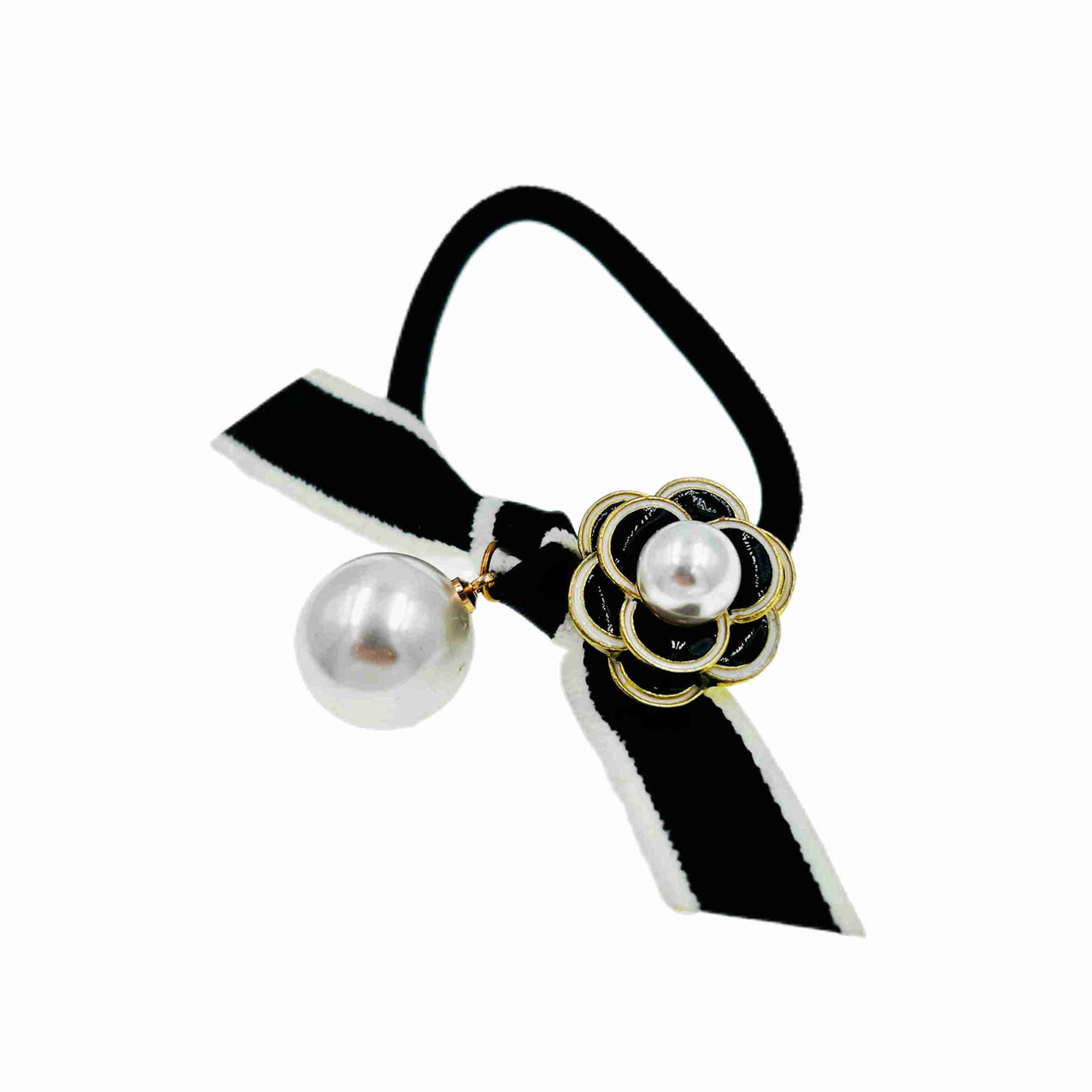 Handmade Pearl Camellia Ponytail Holder Scrunchie Hair Rope Tie  Austrian Crystals E9