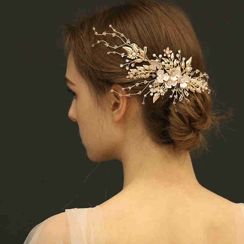 Benjamine Wedding Hair Comb Handmade with Austrian Crystals Beads Gold