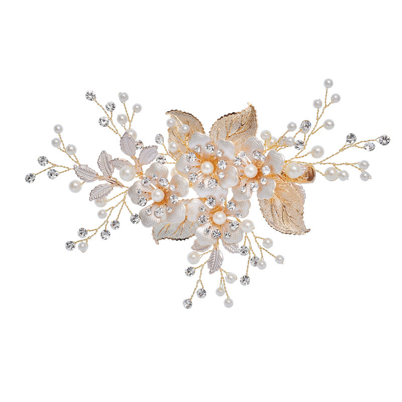 Gioffreda Flower Wedding Hair Clip Comb Handmade with Austrian Crystals and Pearls Gold