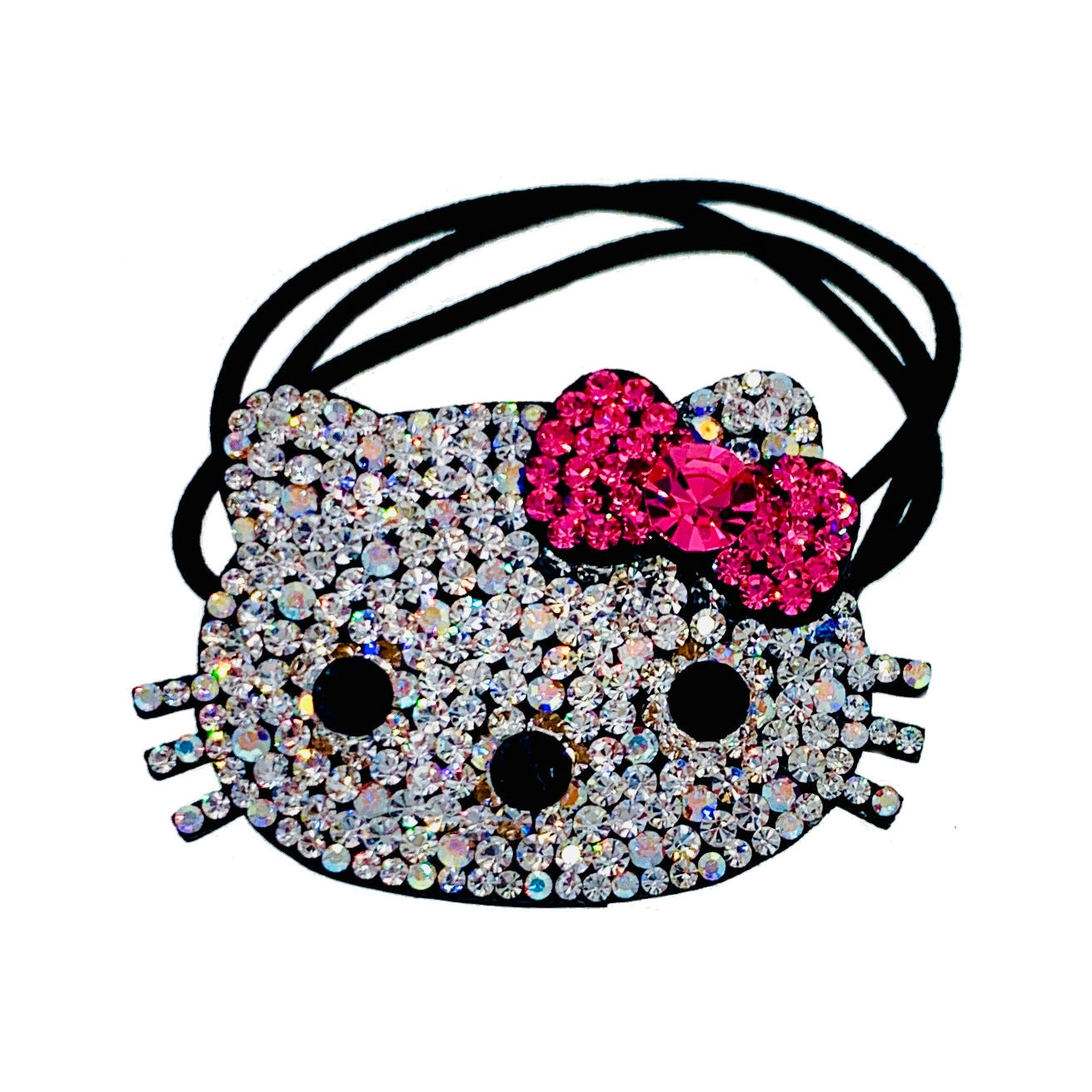 USA Handmade Leather base with Kitty Cat Ponytail Holder Scrunchies made with Swarovski  ELM Crystal Hair Rope Wrap, Ponytail Holder - MOGHANT