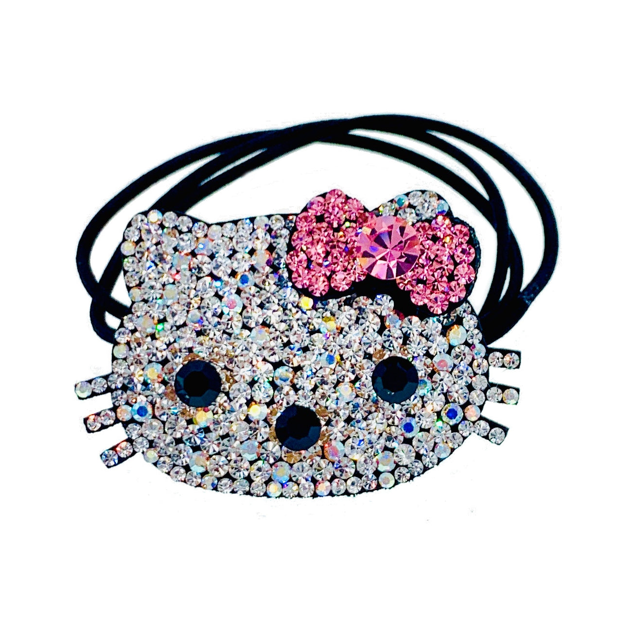 USA Handmade Leather base with Kitty Cat Ponytail Holder Scrunchies made with Swarovski  ELM Crystal Hair Rope Wrap, Ponytail Holder - MOGHANT