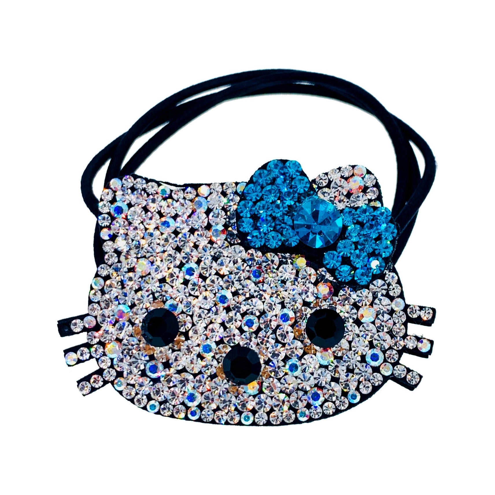 USA Handmade Leather base with Kitty Cat Ponytail Holder Scrunchies made with Swarovski  ELM Crystal Hair Rope Wrap, Ponytail Holder - MOGHANT