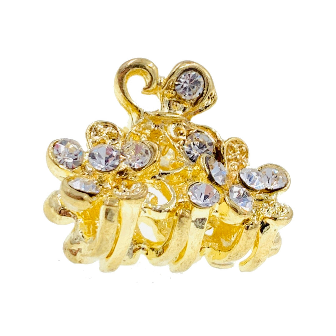 Okazaki Lovely Small Flower Metal Hair Claw Jaw Clip Rhinestone Crystal, Hair Claw - MOGHANT
