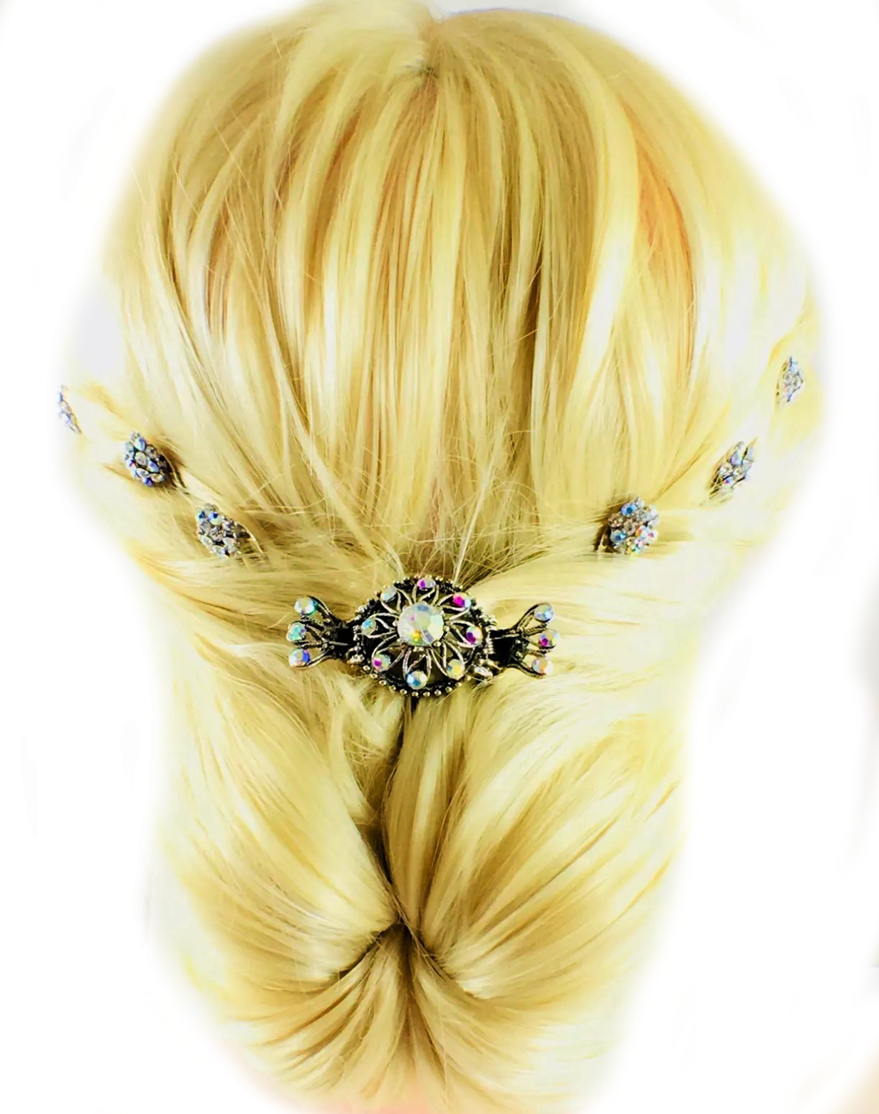 Clematis Vintage Flower Hair Claw Jaw Clip Rhinestone Crystal, Hair Claw - MOGHANT