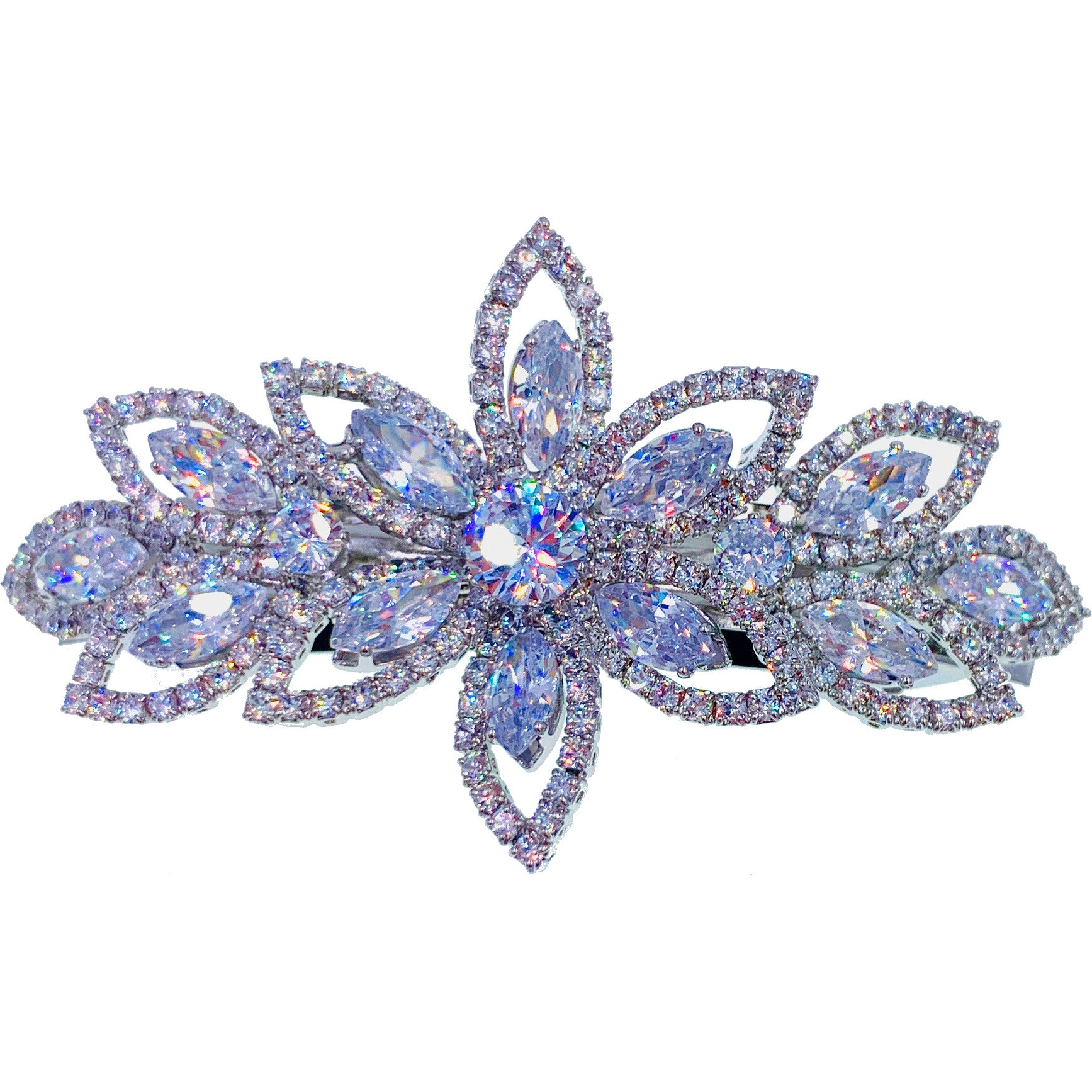 Clear Cubic Zirconia Hair Clip Silver Hair barrette Bridal Hair Accessory Sparkly Cubic Zirconia Barrette Set: Silver Bridal Hair  main image 3