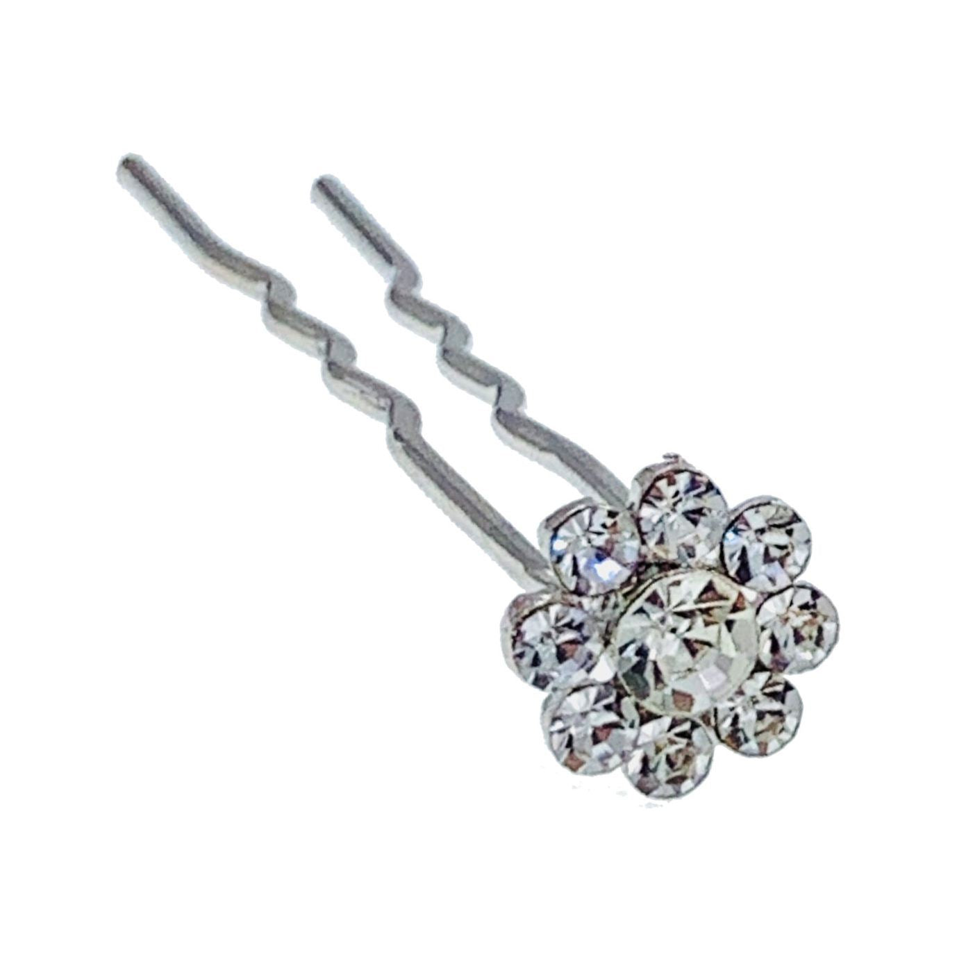 Catherina Rhinestone Crystal Flower Hair Stick Hairpin Wedding Bridal Prom Party Updo Twist Gift Pink Silver Grey Blue Indigo AB, Hair Stick - MOGHANT