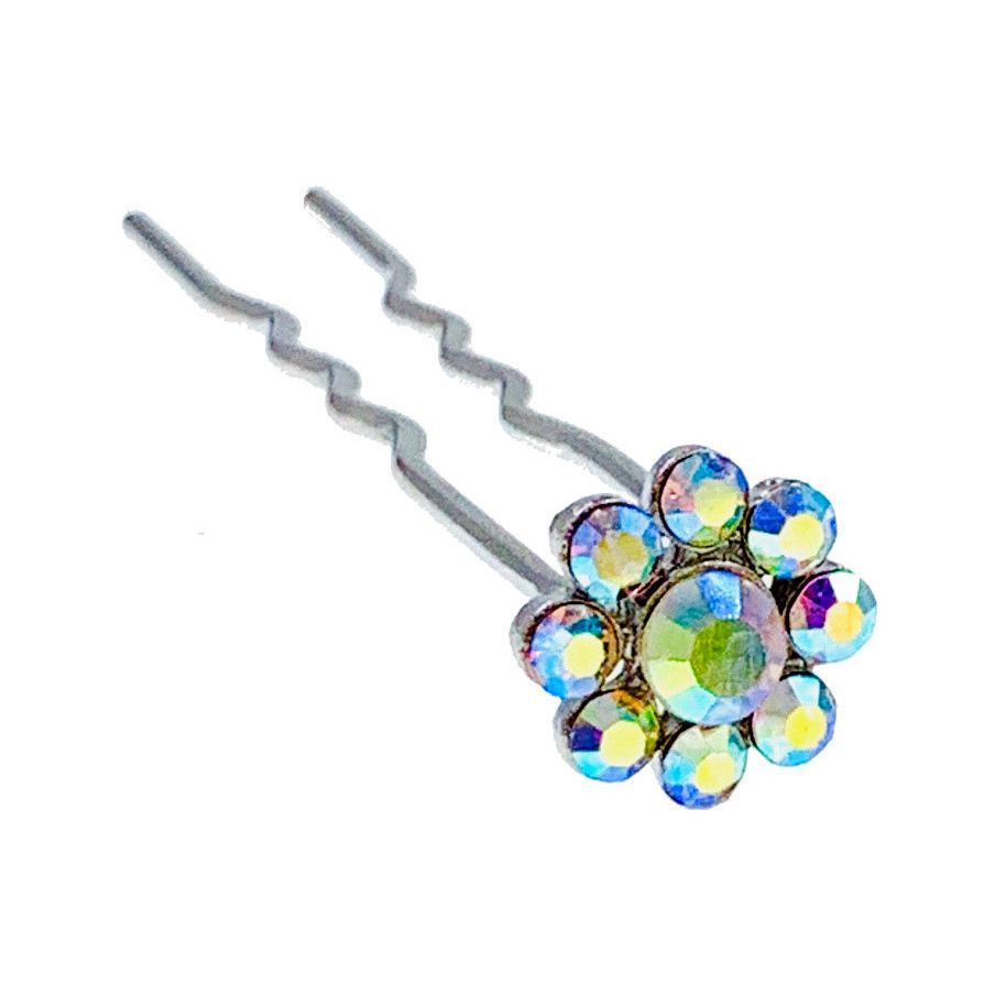 Catherina Rhinestone Crystal Flower Hair Stick Hairpin Wedding Bridal Prom Party Updo Twist Gift Pink Silver Grey Blue Indigo AB, Hair Stick - MOGHANT