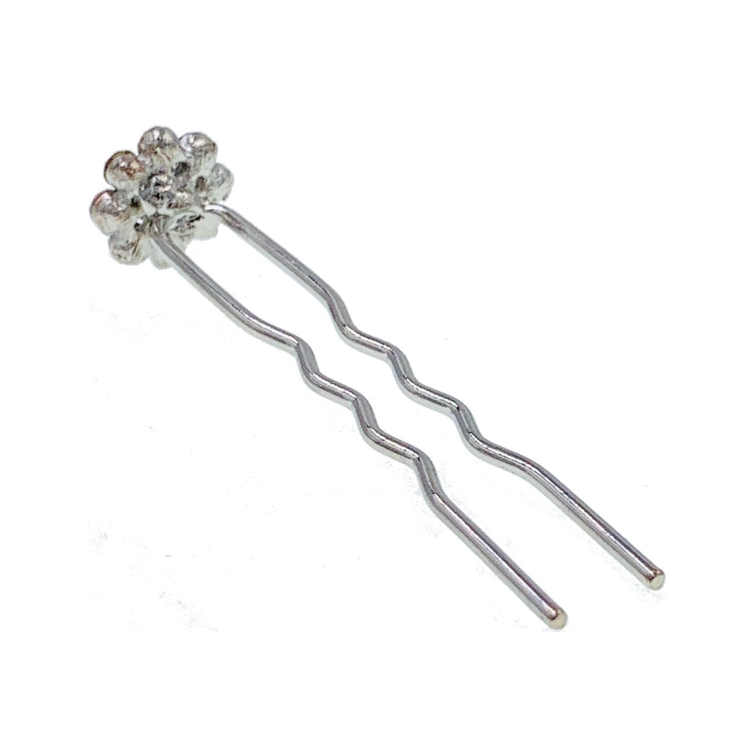 Catherina Rhinestone Crystal Flower Hair Stick Hairpin Wedding Bridal Prom Party Updo Twist Gift Pink Silver Grey Blue Indigo AB, Hair Stick - MOGHANT