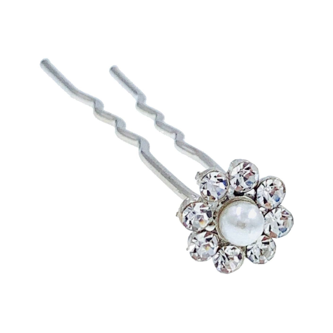 Catherina Rhinestone Crystal Flower Hair Stick Hairpin Wedding Bridal Prom Party Updo Twist Gift Pink Silver Grey Blue Indigo AB, Hair Stick - MOGHANT