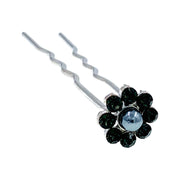 Catherina Rhinestone Crystal Flower Hair Stick Hairpin Wedding Bridal Prom Party Updo Twist Gift Pink Silver Grey Blue Indigo AB, Hair Stick - MOGHANT