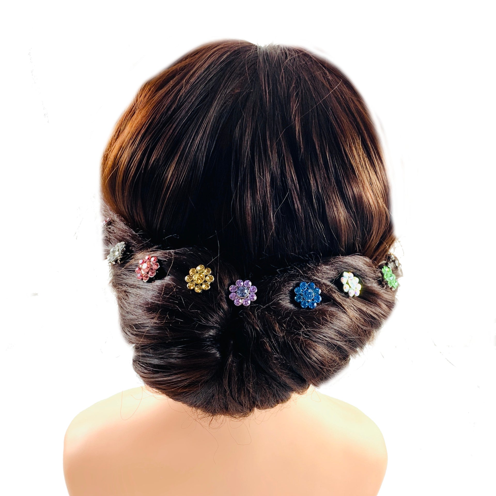 Catherina Rhinestone Crystal Flower Hair Stick Hairpin Wedding Bridal Prom Party Updo Twist Gift Pink Silver Grey Blue Indigo AB, Hair Stick - MOGHANT