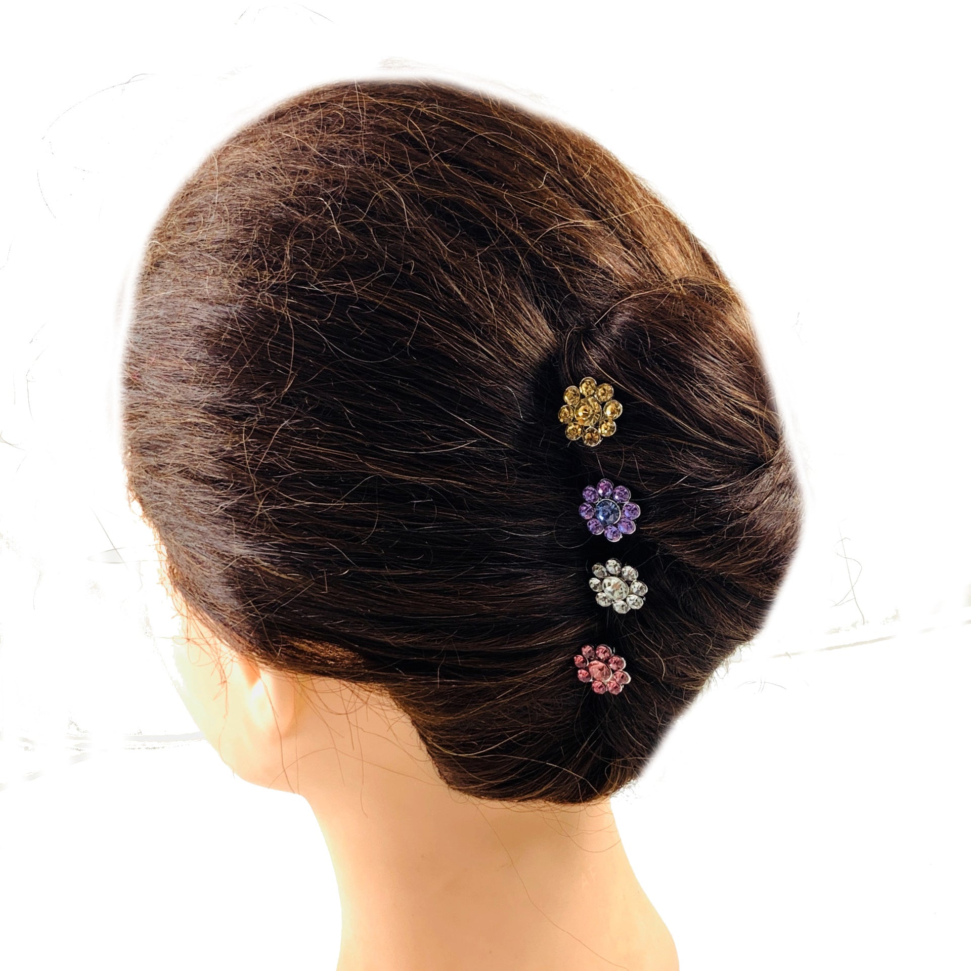 Catherina Rhinestone Crystal Flower Hair Stick Hairpin Wedding Bridal Prom Party Updo Twist Gift Pink Silver Grey Blue Indigo AB, Hair Stick - MOGHANT
