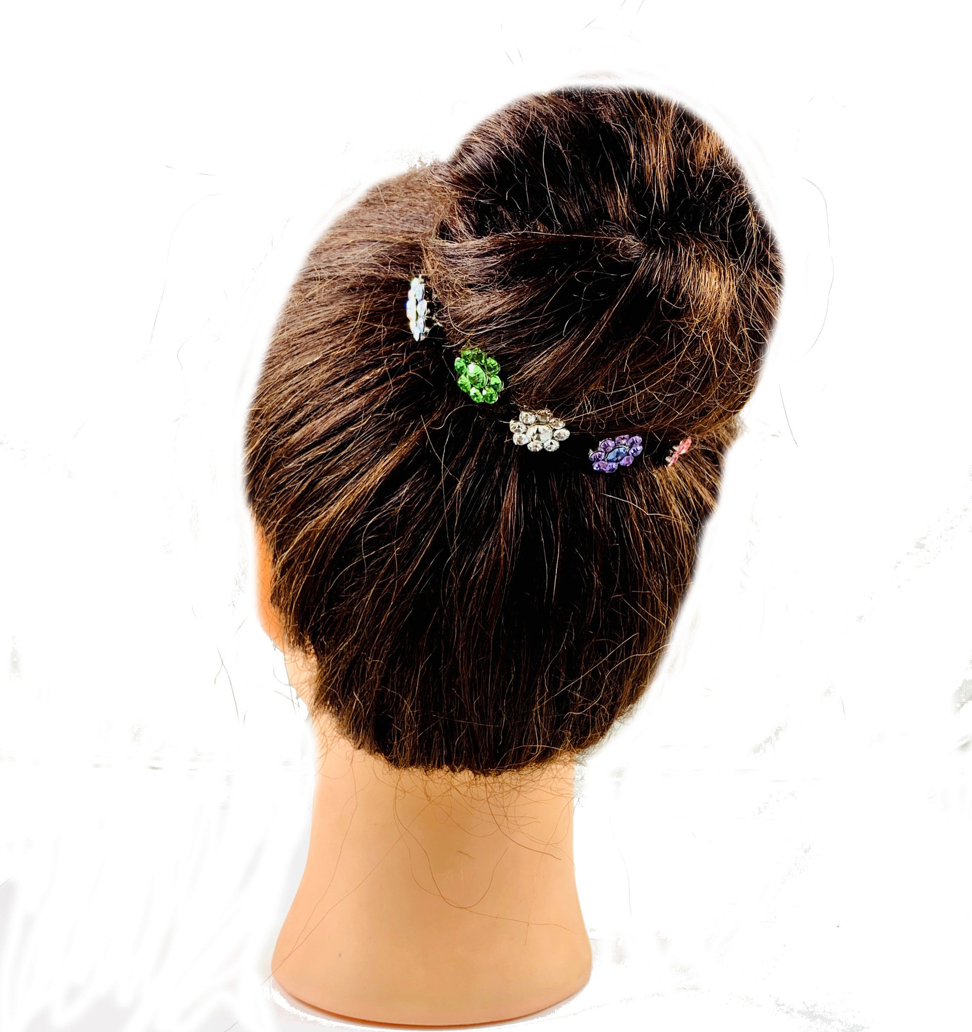 Catherina Rhinestone Crystal Flower Hair Stick Hairpin Wedding Bridal Prom Party Updo Twist Gift Pink Silver Grey Blue Indigo AB, Hair Stick - MOGHANT