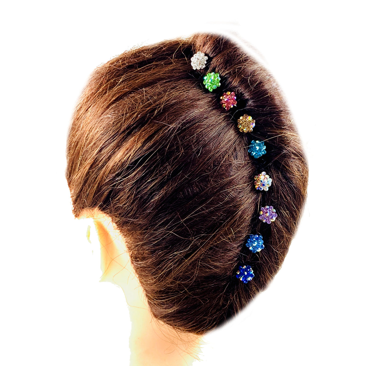 Britney Mini Rhinestone Crystal Flower Hair Stick Hairpin Wedding Bridal Prom Party Updo Twist Gift Pink Silver Grey Blue Indigo AB, Hair Stick - MOGHANT
