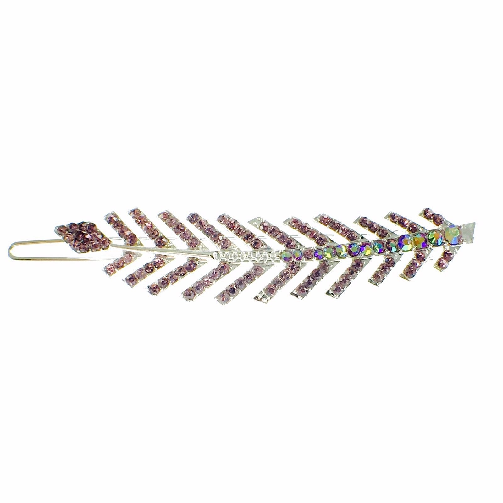 Fern Leaf Hair Clip Rhinestone Crystal silver base Antique Pink Purple, Hair Clip - MOGHANT