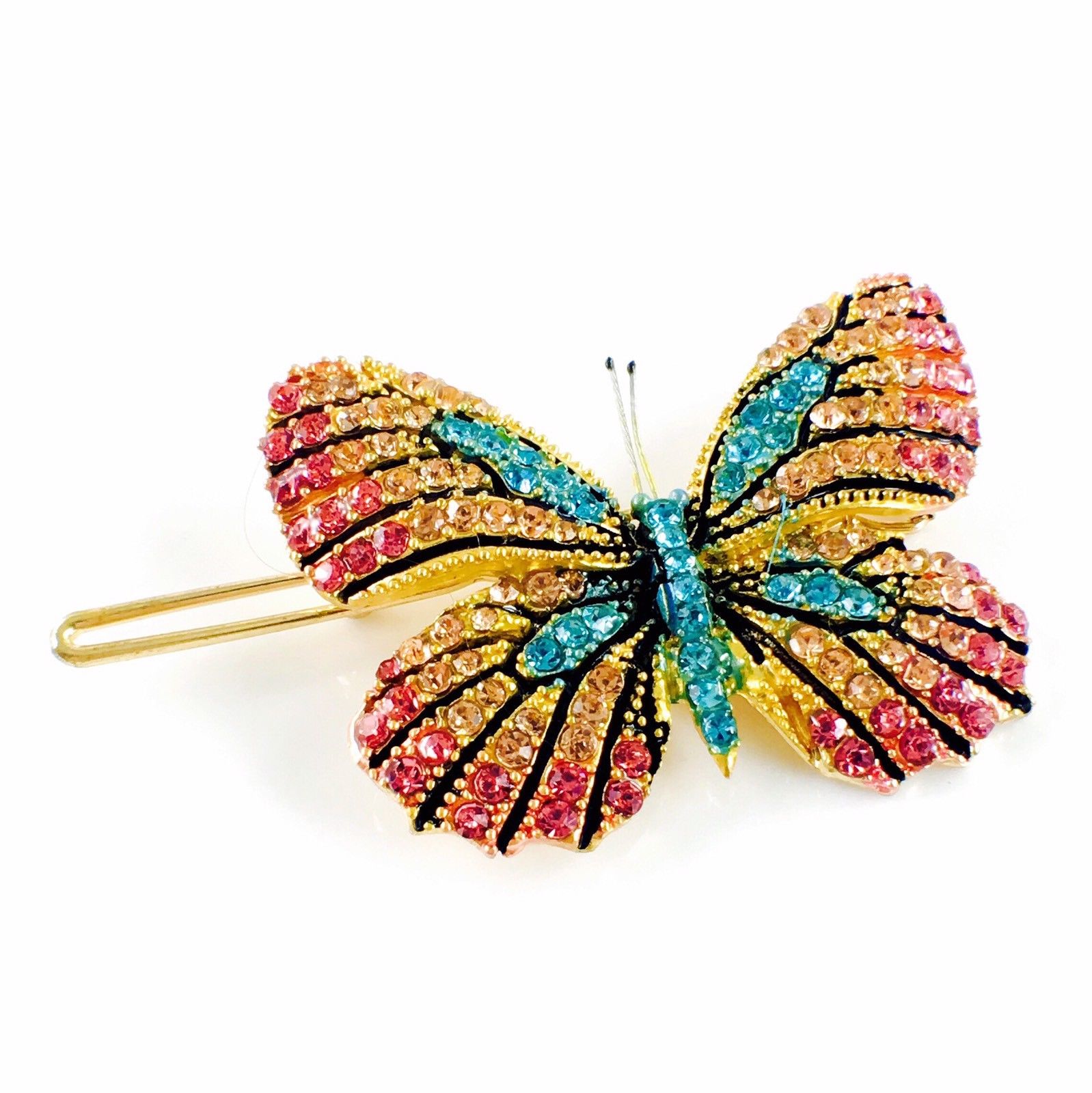 Fairy Butterfly Hair Clip Swarovski Crystal gold base multi colors Pink Amber Blue, Hair Clip - MOGHANT