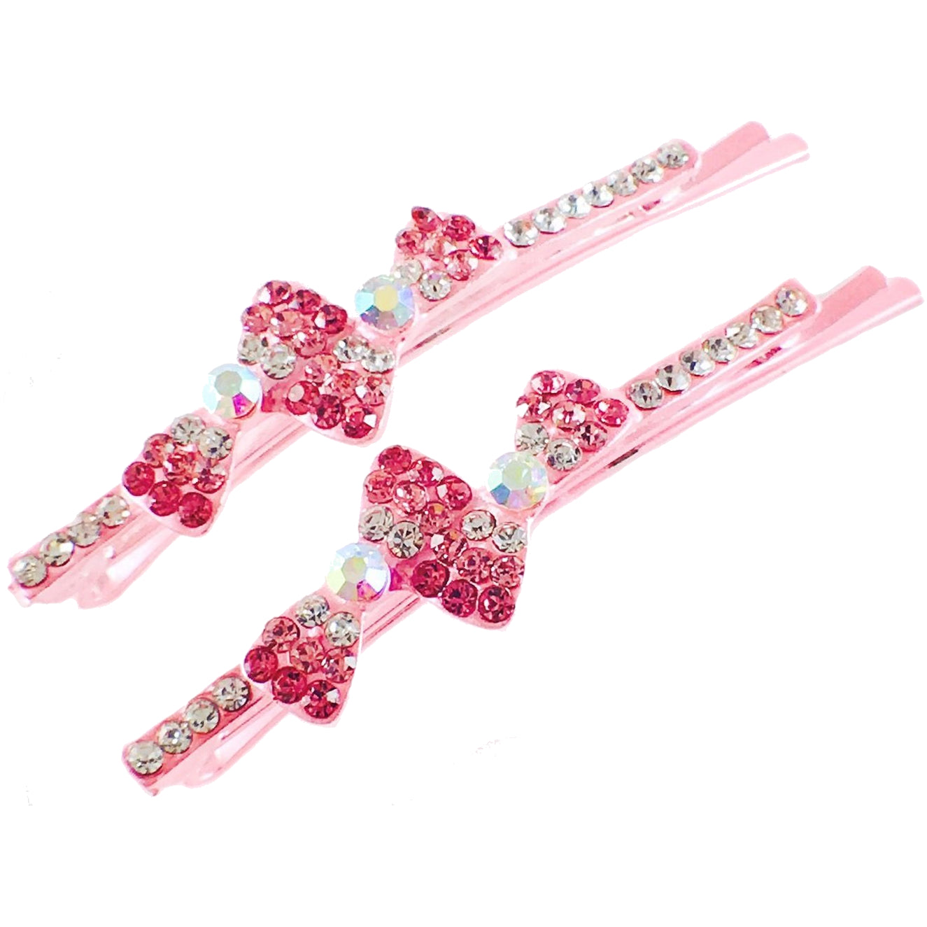 Dual Bow Knot Bobby Pin Pair Rhinestone Crystal AB pink, Bobby Pin - MOGHANT