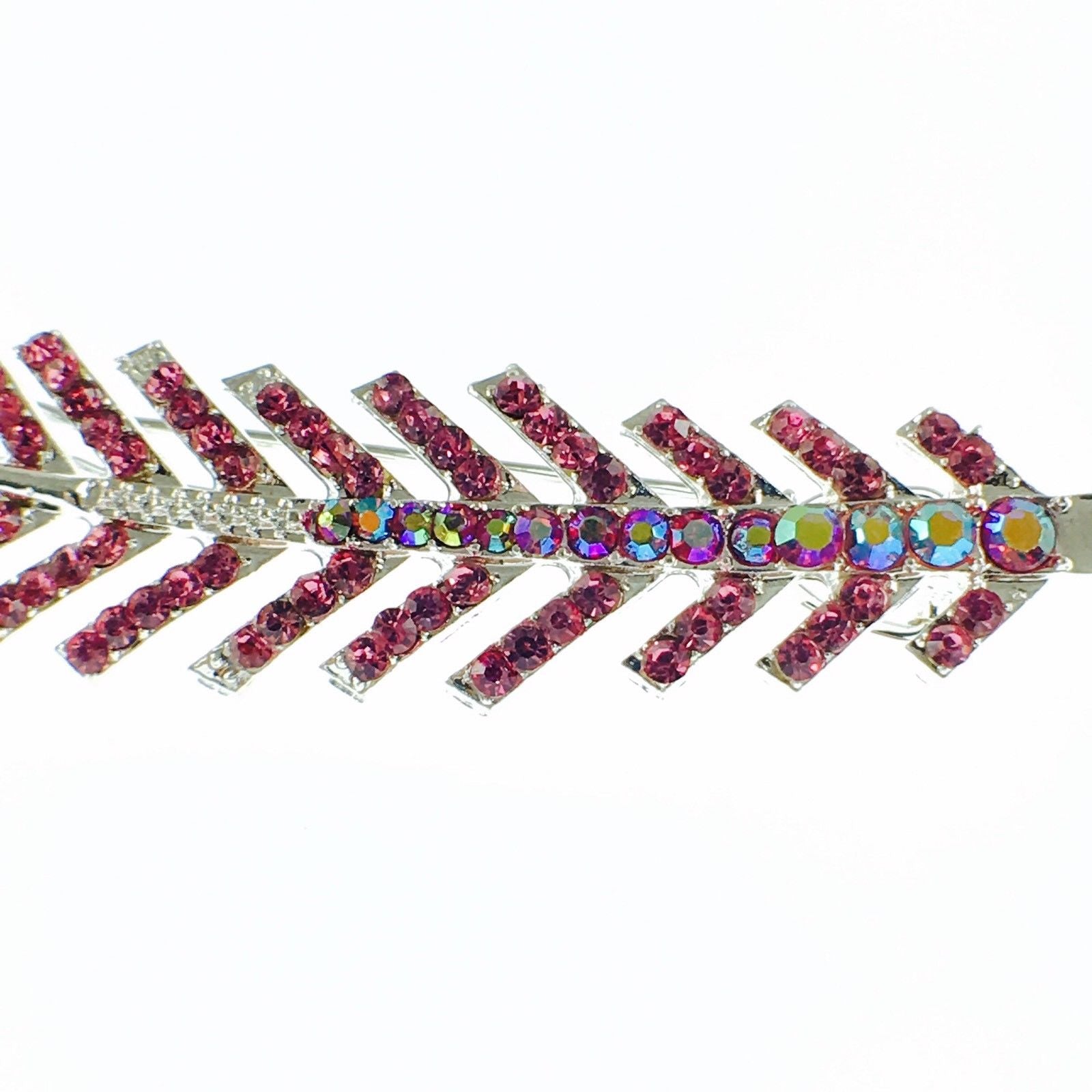 Fern Leaf Hair Clip Rhinestone Crystal silver base Rose Pink, Hair Clip - MOGHANT
