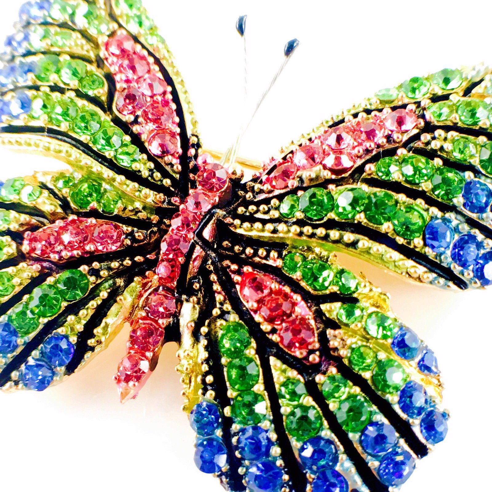 Fairy Butterfly Hair Clip Swarovski Crystal gold base multi colors Blue Green Pink, Hair Clip - MOGHANT