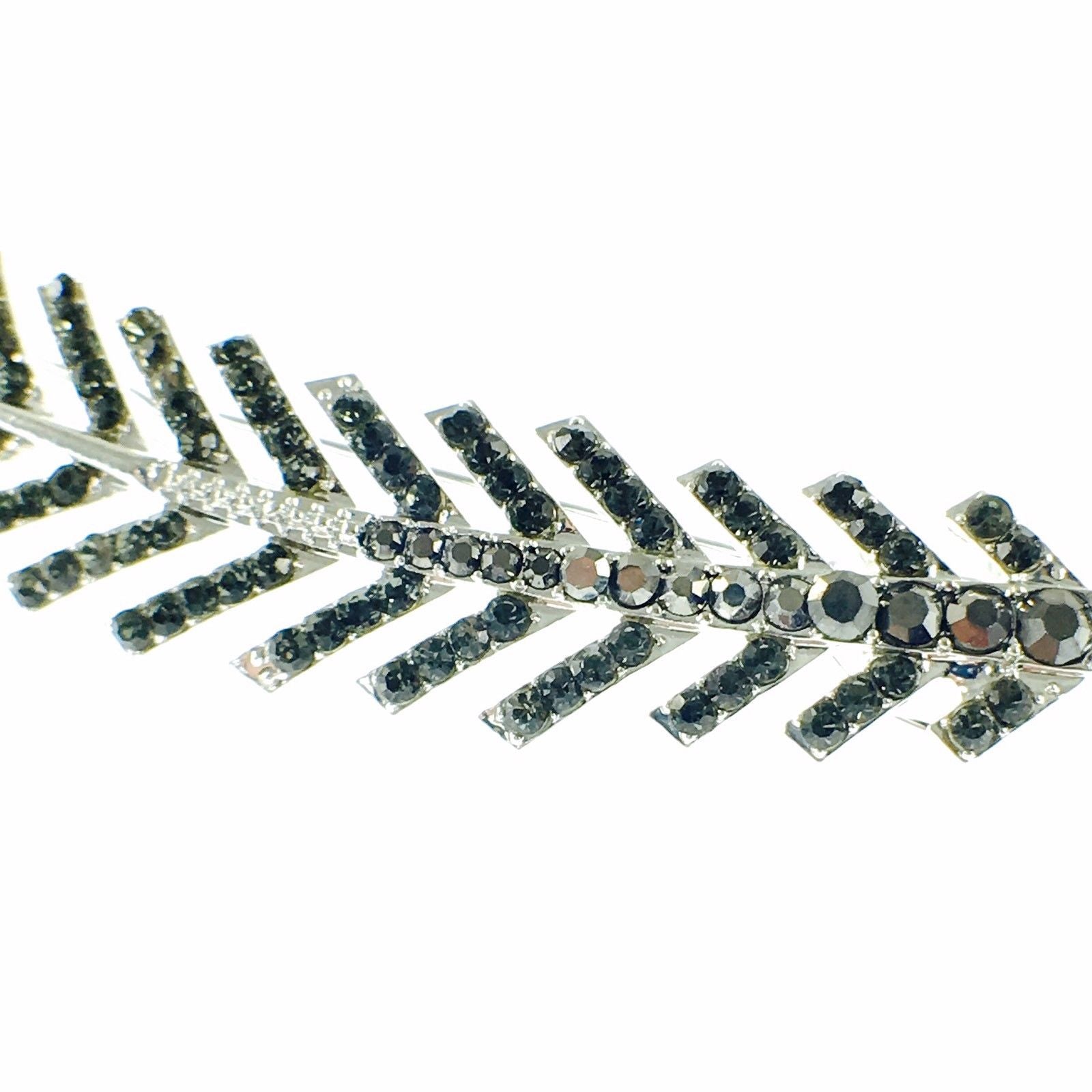 Fern Leaf Hair Clip Rhinestone Crystal silver base Gray Black, Hair Clip - MOGHANT
