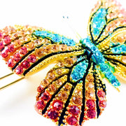 Fairy Butterfly Hair Clip Swarovski Crystal gold base multi colors Pink Amber Blue, Hair Clip - MOGHANT