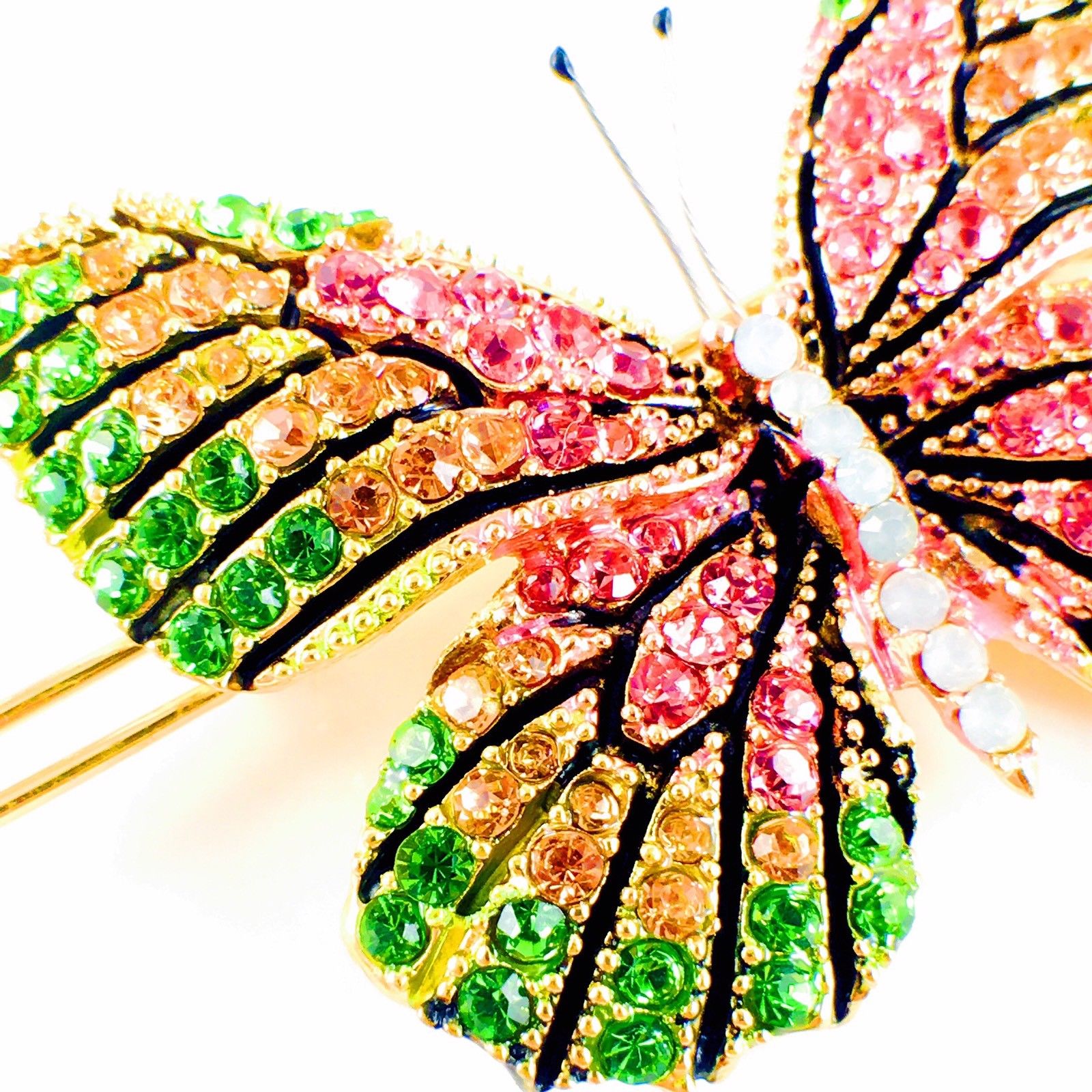 Fairy Butterfly Hair Clip Swarovski Crystal gold base multi colors Green Pink Amber, Hair Clip - MOGHANT