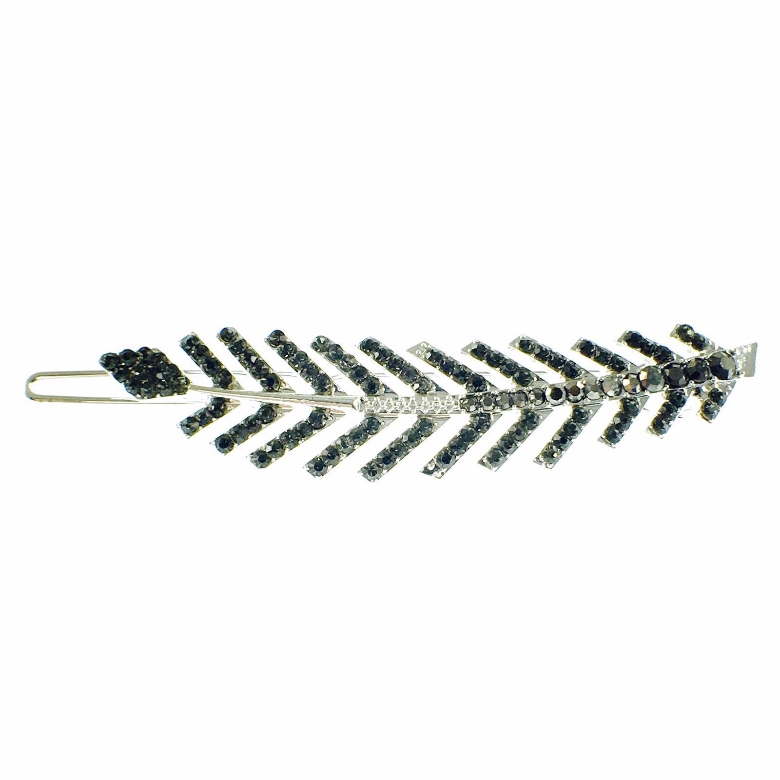 Fern Leaf Hair Clip Rhinestone Crystal silver base Gray Black, Hair Clip - MOGHANT
