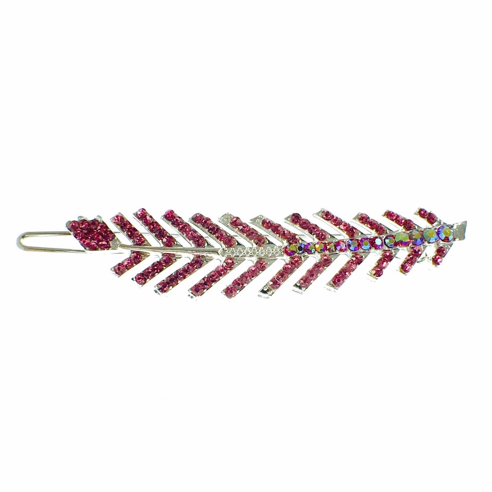 Fern Leaf Hair Clip Rhinestone Crystal silver base Rose Pink, Hair Clip - MOGHANT