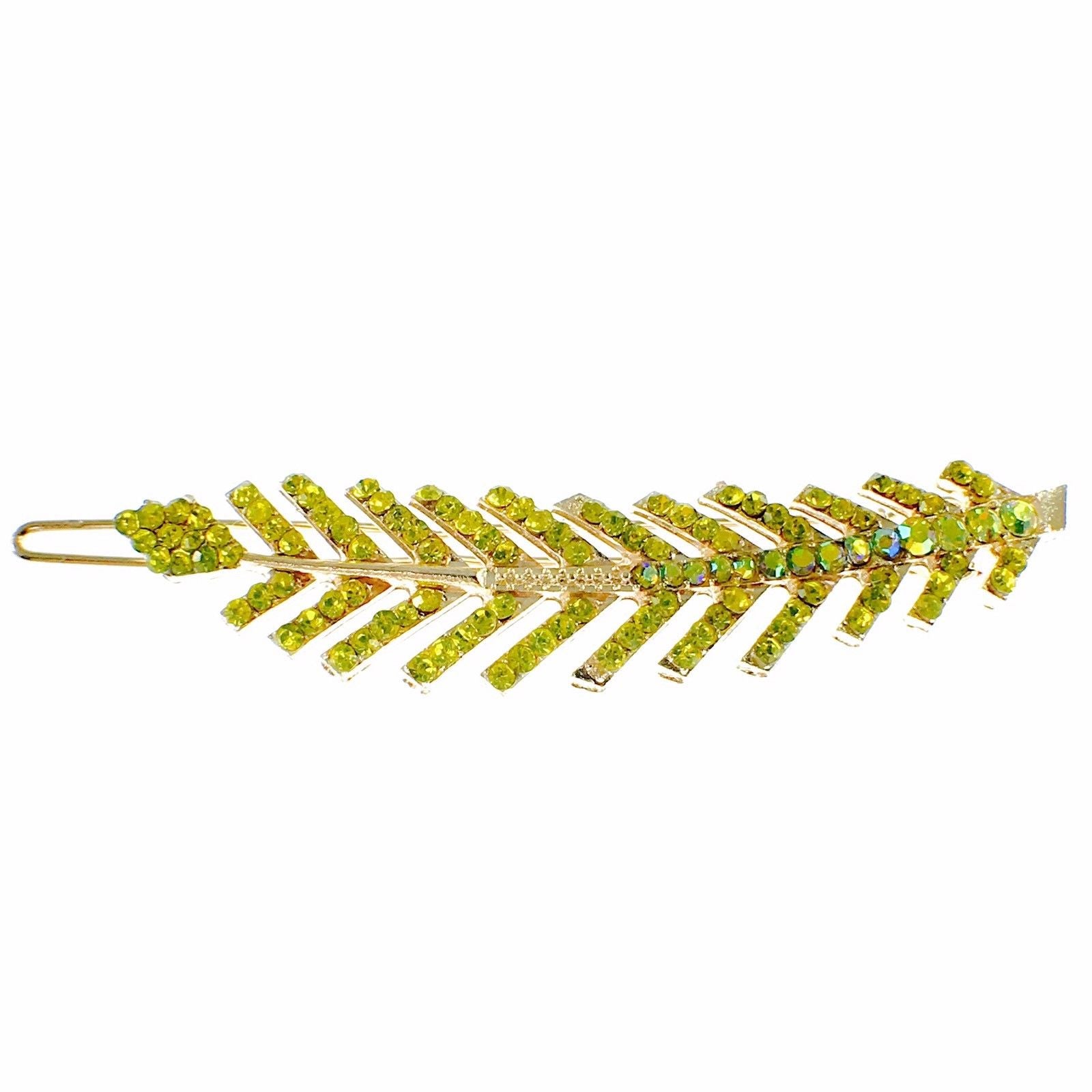 Fern Leaf Hair Clip Rhinestone Crystal gold base Yellow, Hair Clip - MOGHANT