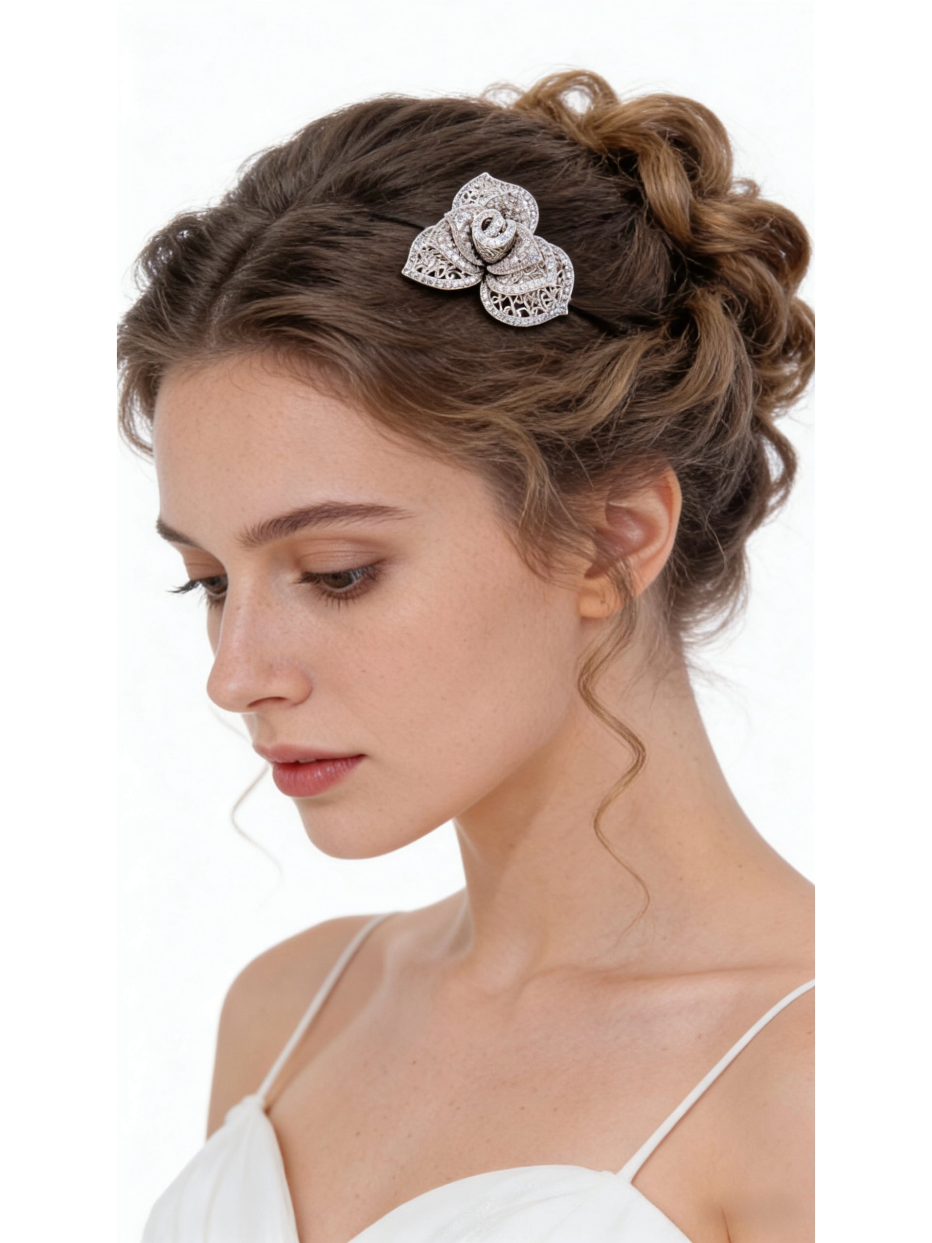 Lumina Layered Rose Micro Pavé Bridal Hair Comb - MOGHANT