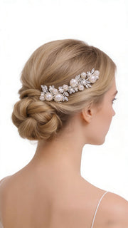 Elysian Handwoven Minimal Pearl Blossom Bridal Hair Comb - MOGHANT