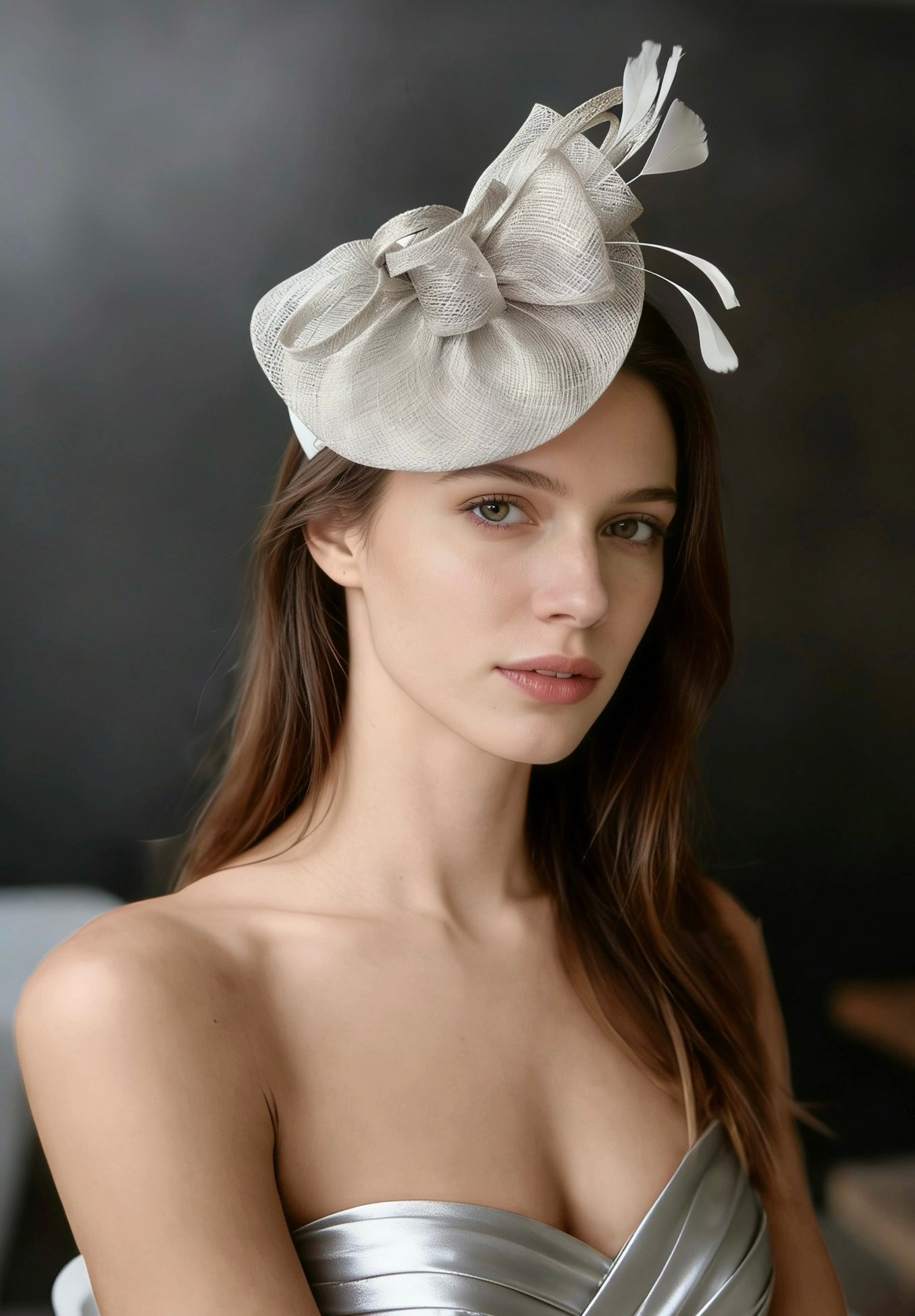 Abacá Bow & Plume Fascinator F3008 - MOGHANT