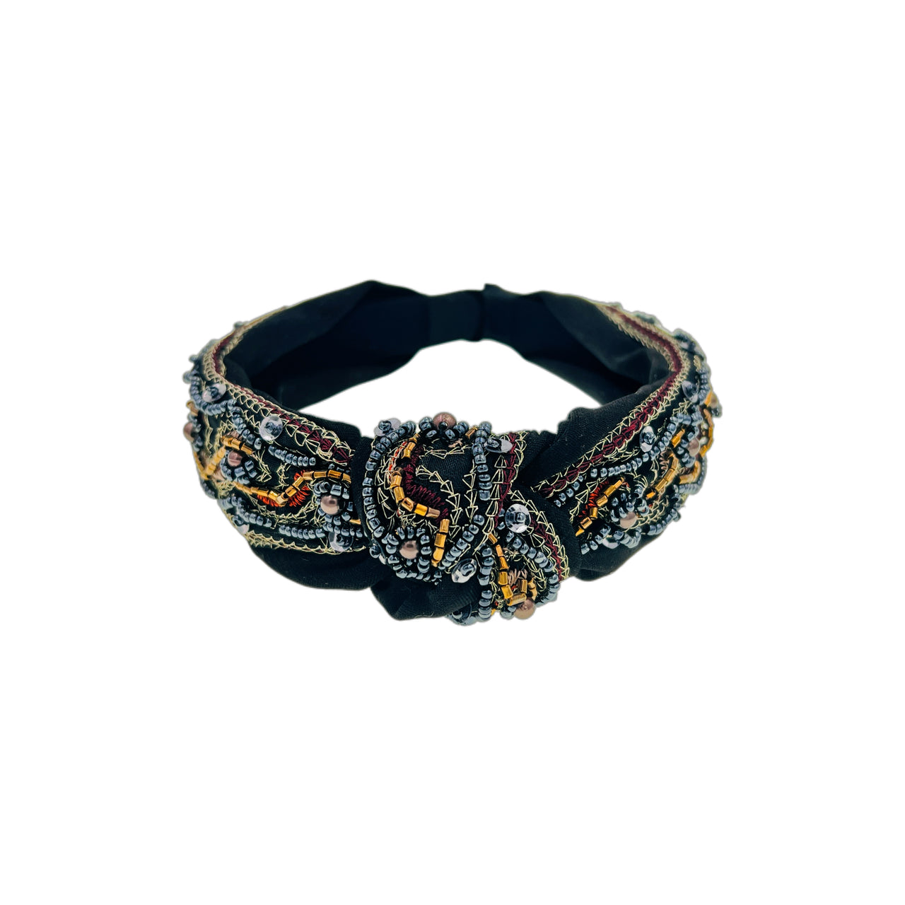 Couronne de Rosée Hand-Beaded Vintage Wide Fabric Headband