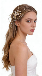 Elysian Handwoven Radiant Pearl Aura Bridal Hair Clip - MOGHANT