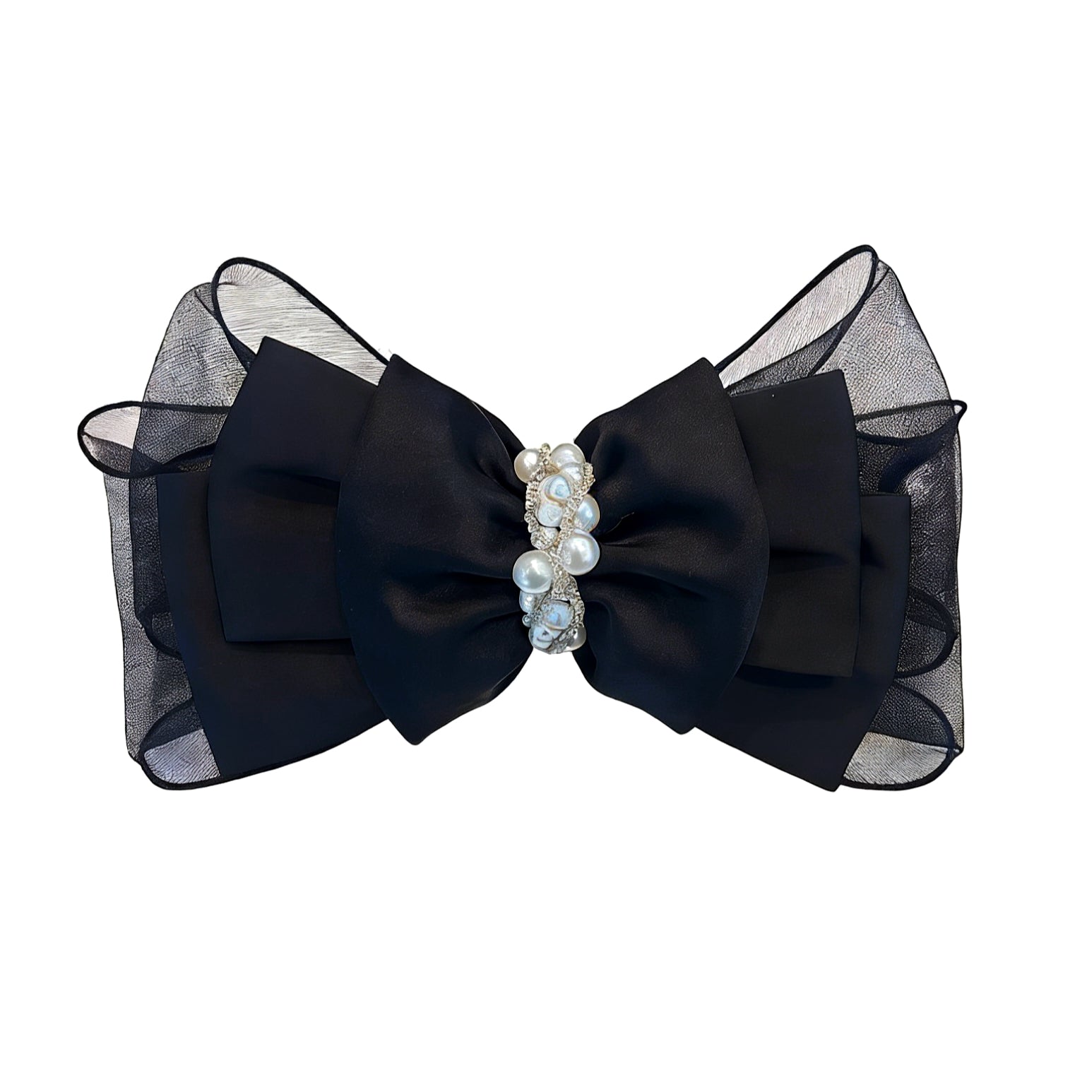 Noir Perla Drapé Layered Bow Barrette - MOGHANT