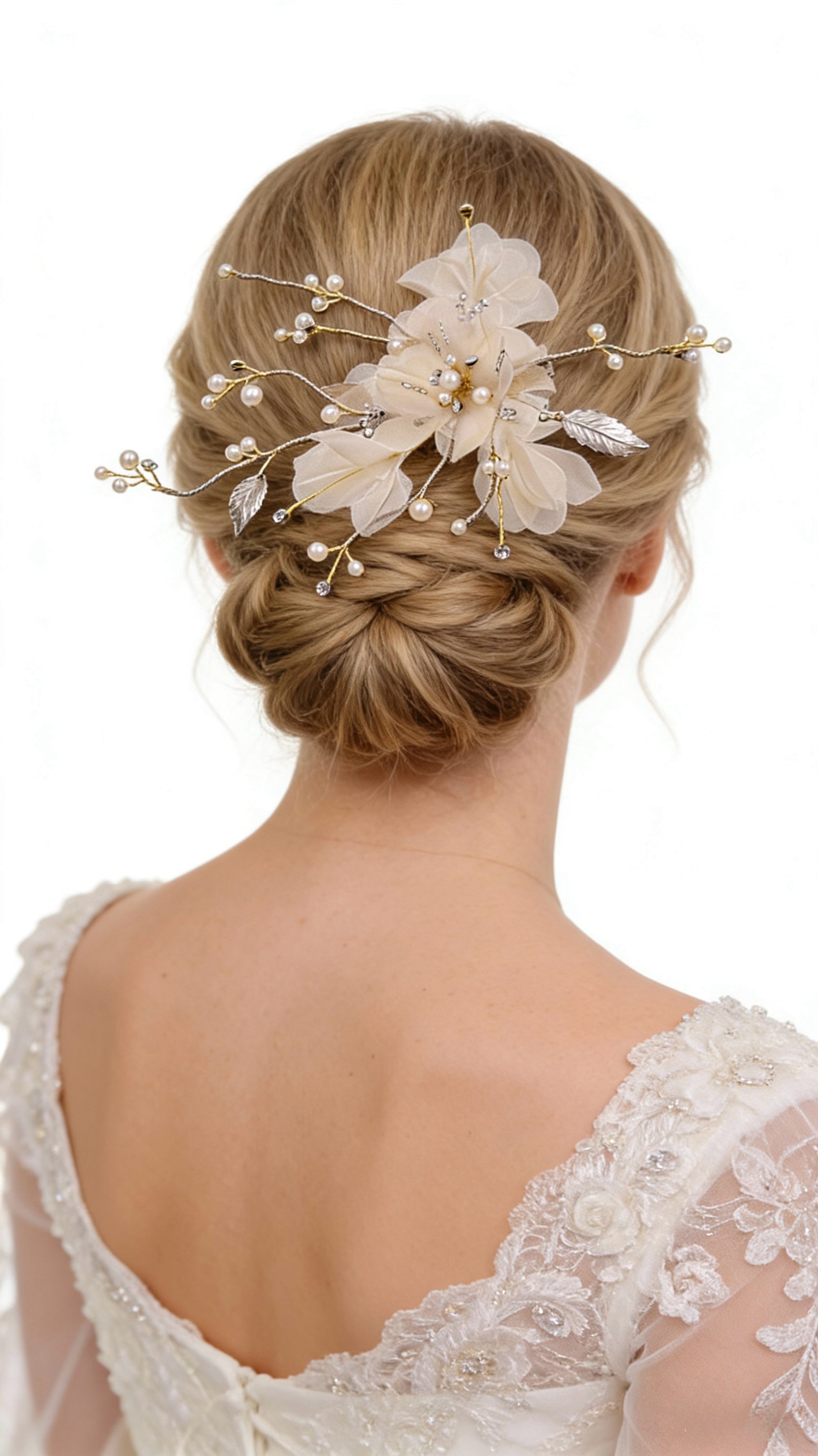 Elysian Handwoven Textured Floral Pearl Whisper Bridal Hair Clip - MOGHANT