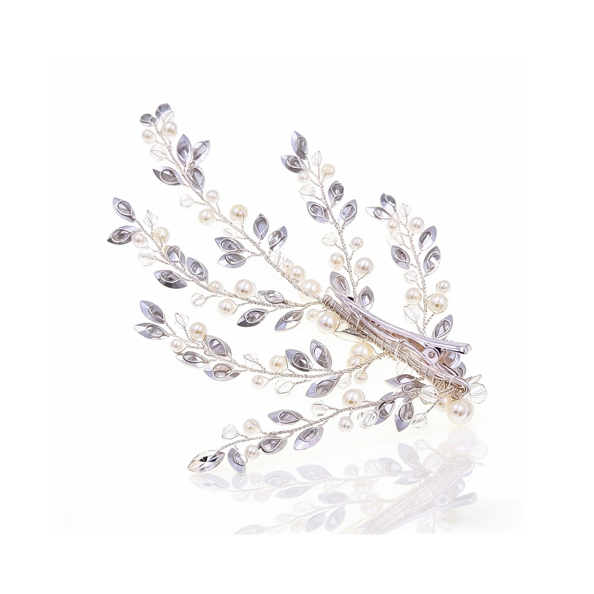 Elysian Handwoven Pearl Botanica Bridal Hair Clip - MOGHANT