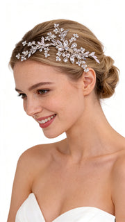 Elysian Handwoven Crystal Leaf Cascade Bridal Hair Clip - MOGHANT