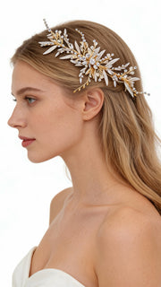 Elysian Handwoven Elongated Vine Elegance Bridal Hair Clip - MOGHANT