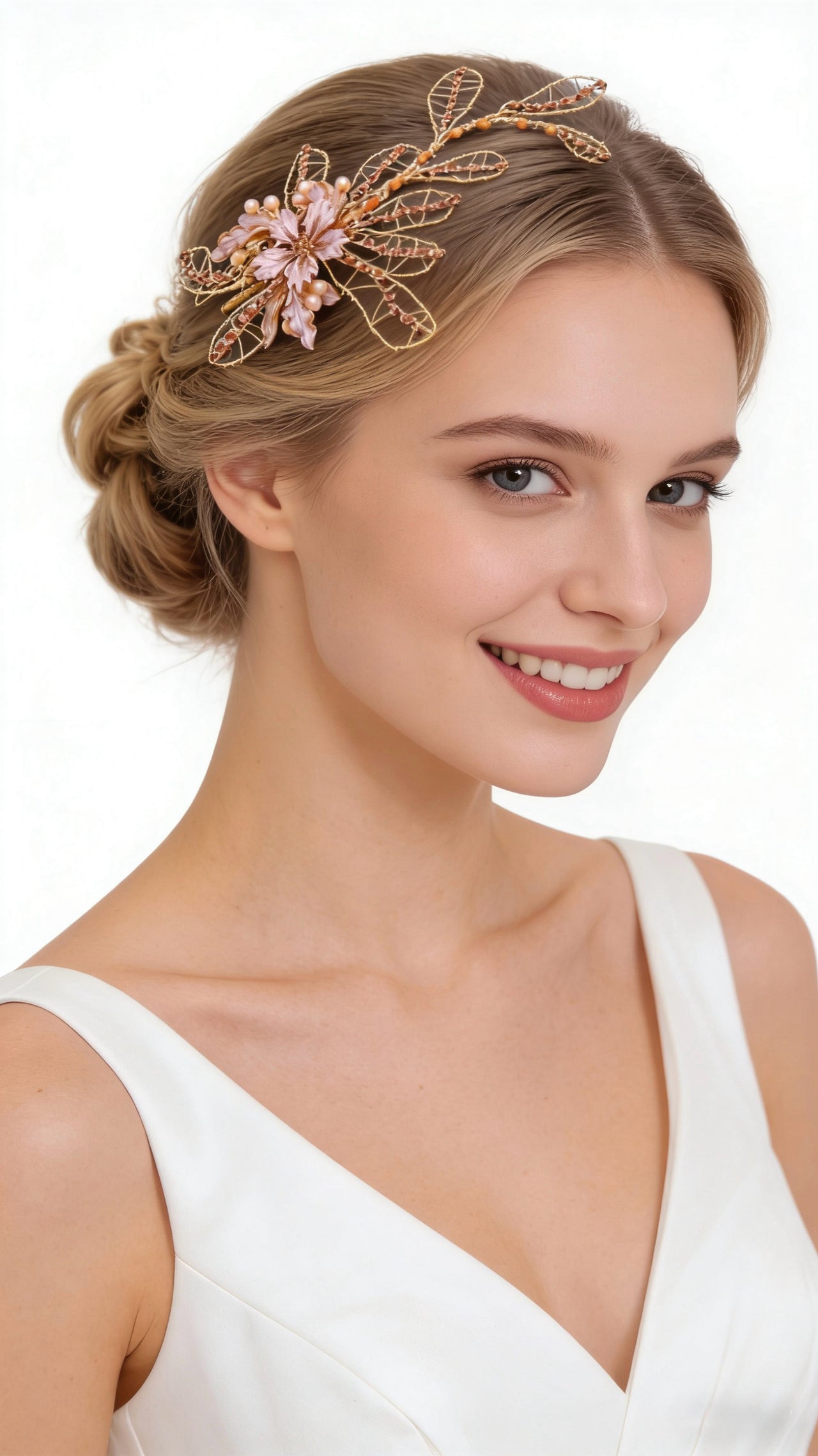 Elysian Handwoven Rose Gold Floral Bridal Hair Clip