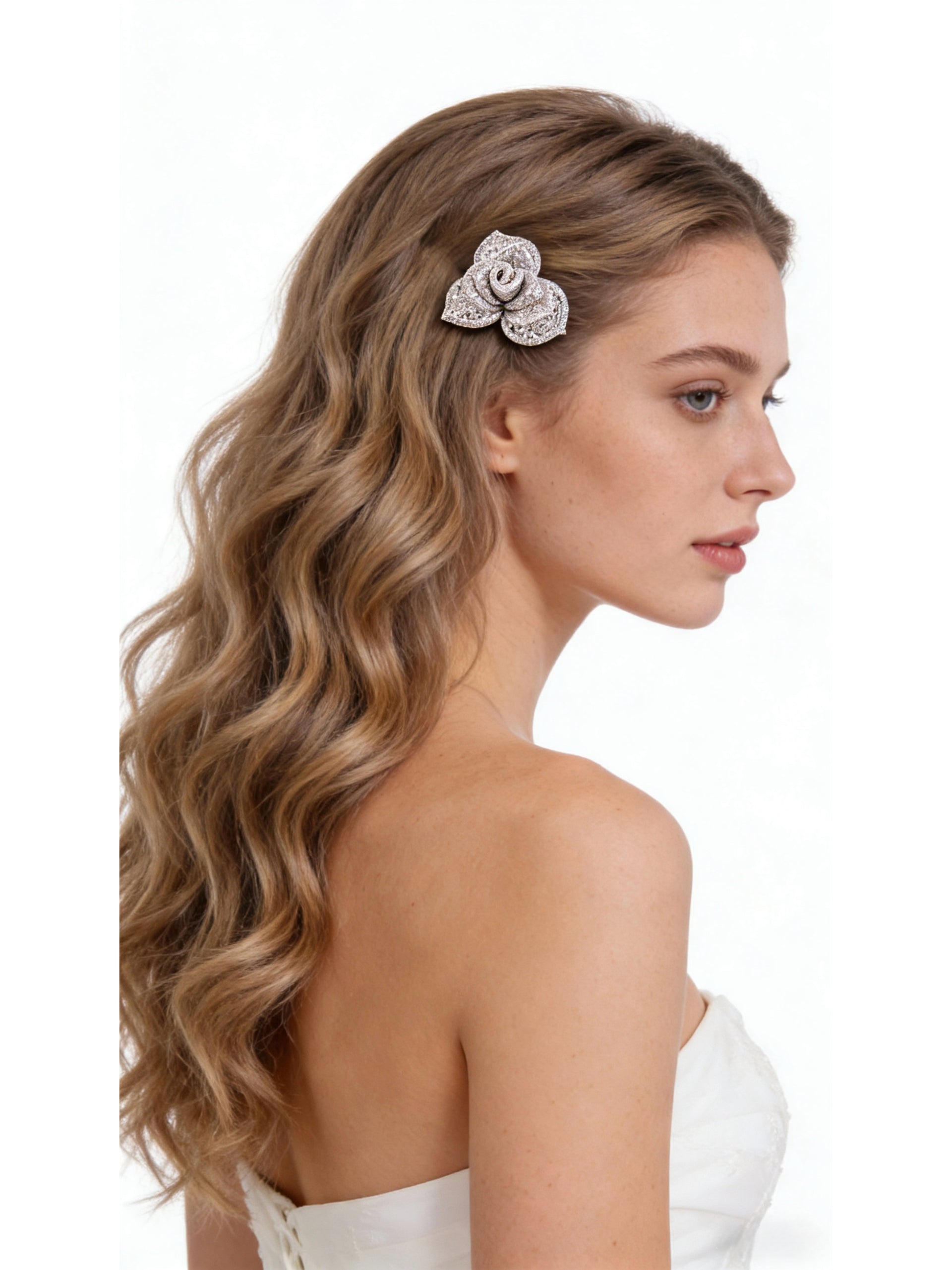 Lumina Layered Rose Micro Pavé Bridal Hair Comb - MOGHANT