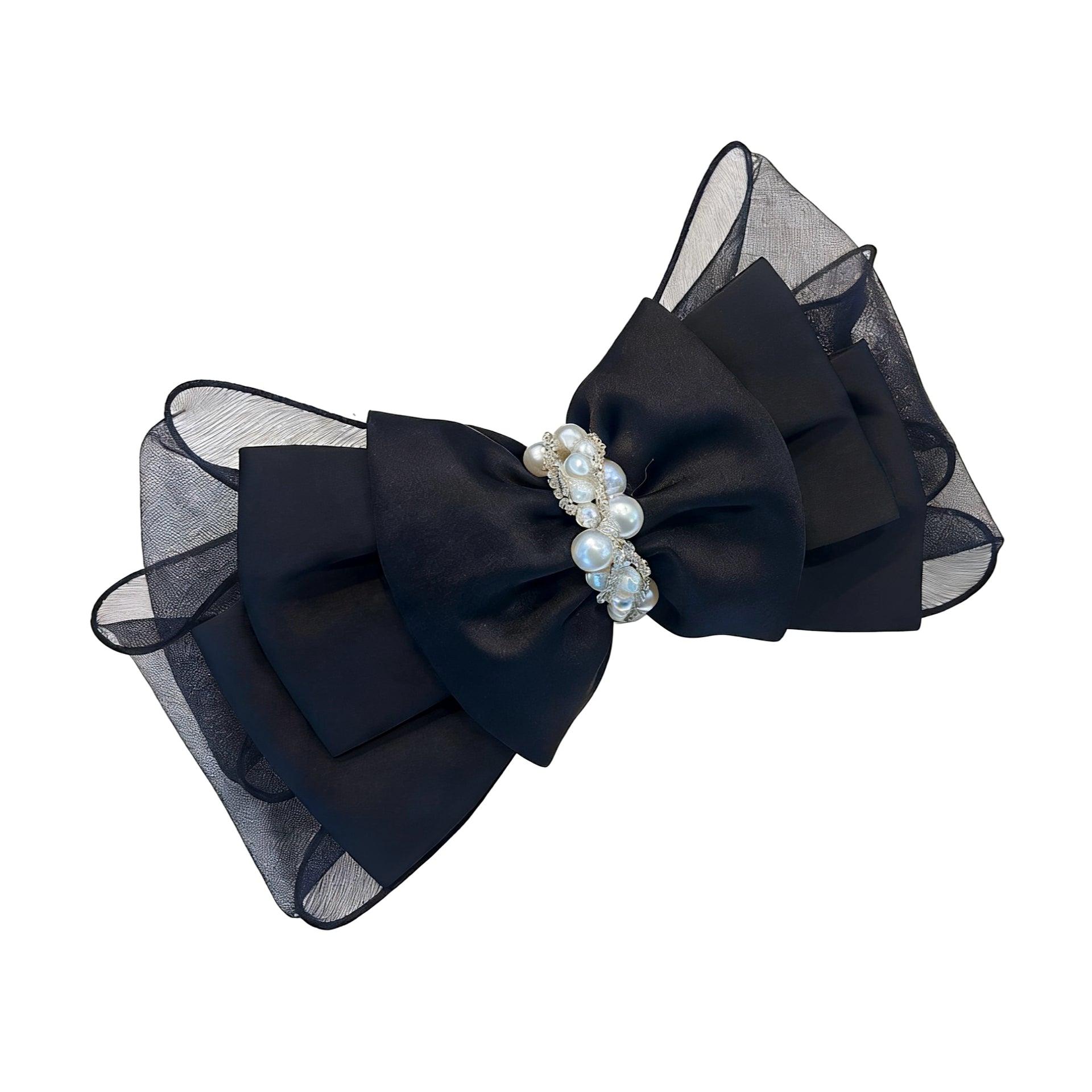 Noir Perla Drapé Layered Bow Barrette - MOGHANT