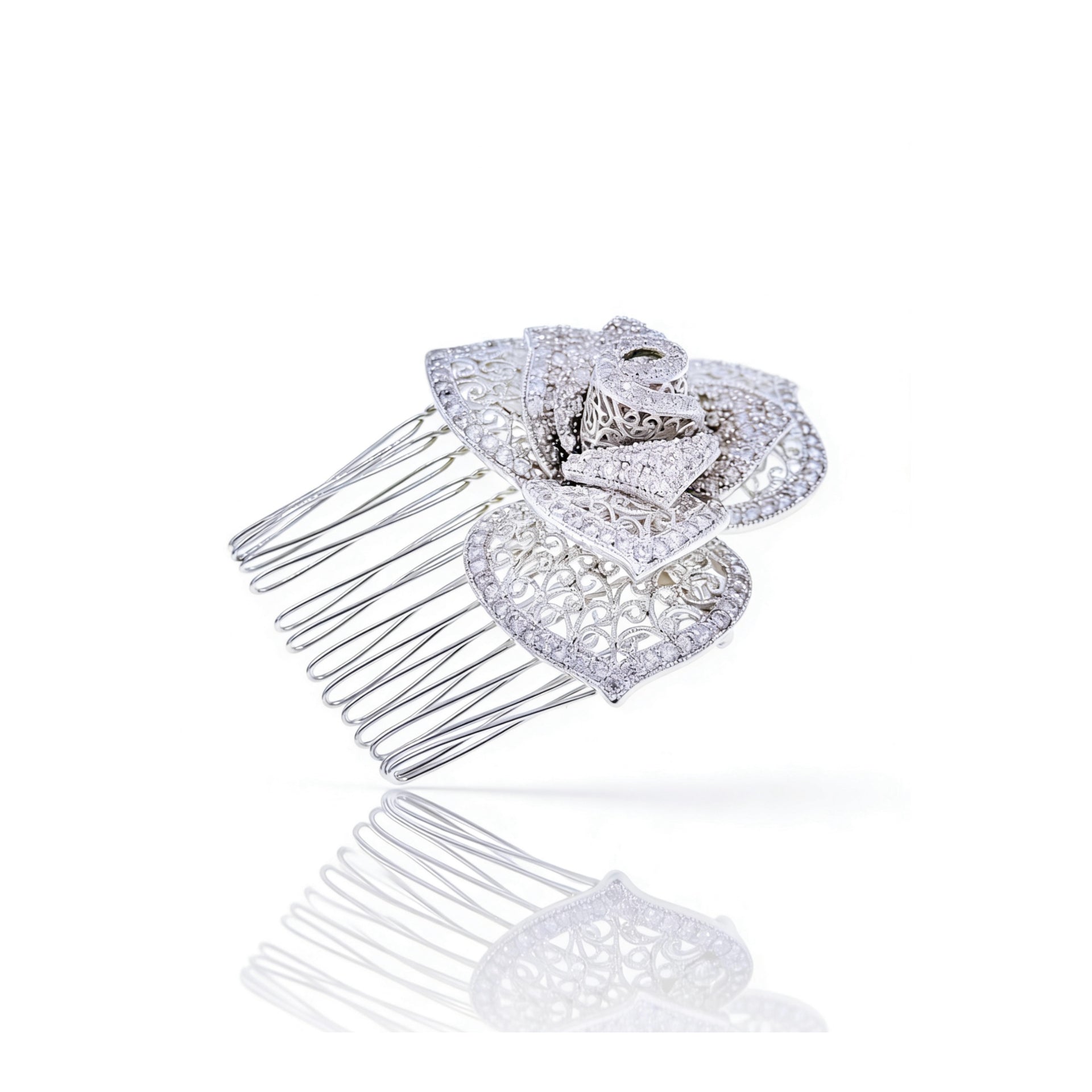 Lumina Layered Rose Micro Pavé Bridal Hair Comb - MOGHANT