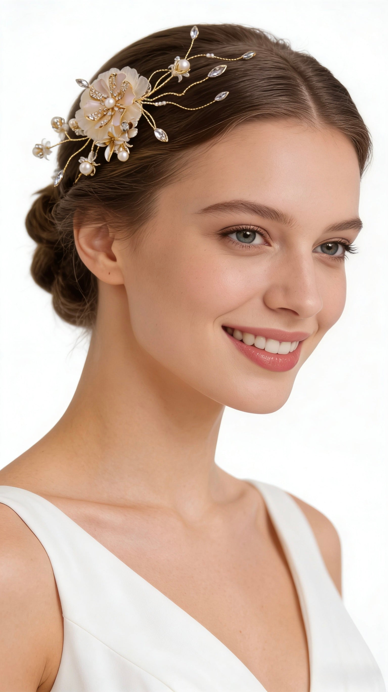 Elysian Handwoven Silk Pearl Crystal Opulence Bridal Hair Clip - MOGHANT