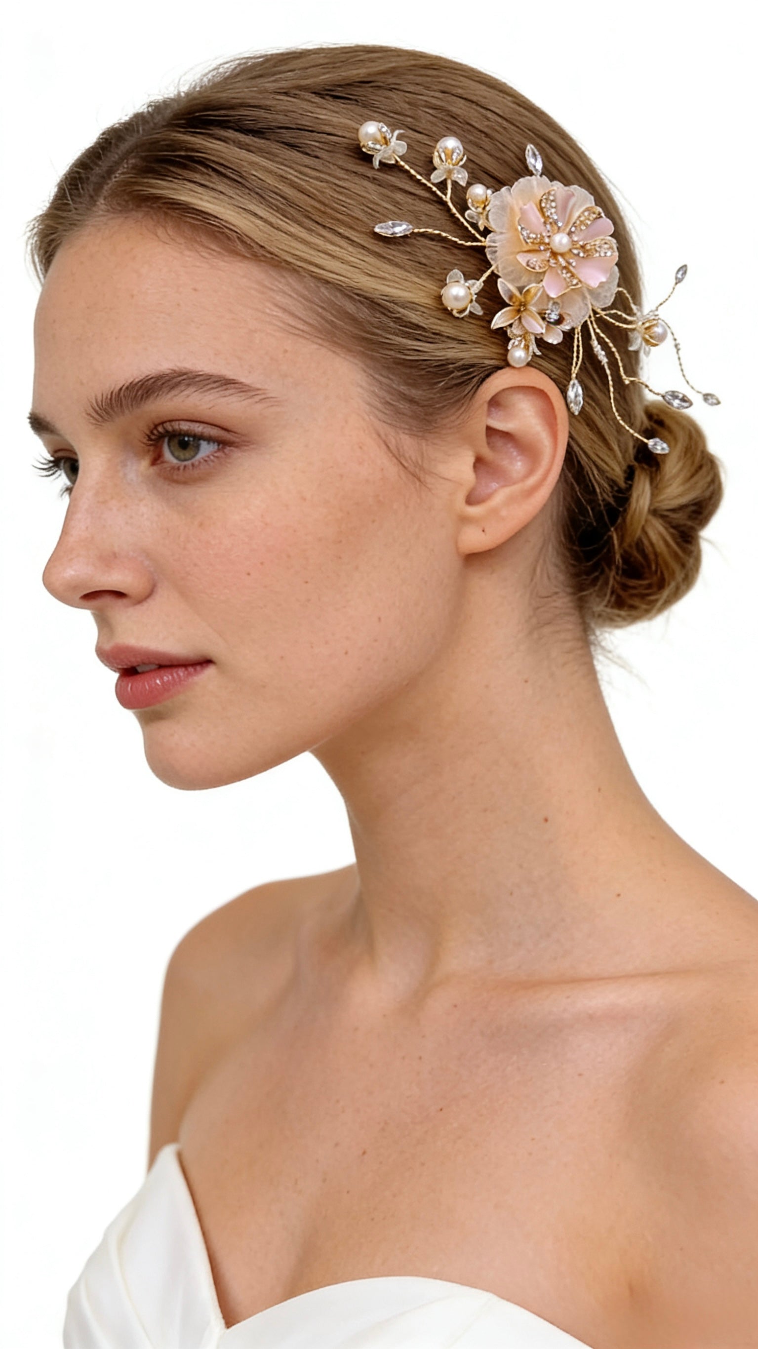 Elysian Handwoven Silk Pearl Crystal Opulence Bridal Hair Clip - MOGHANT