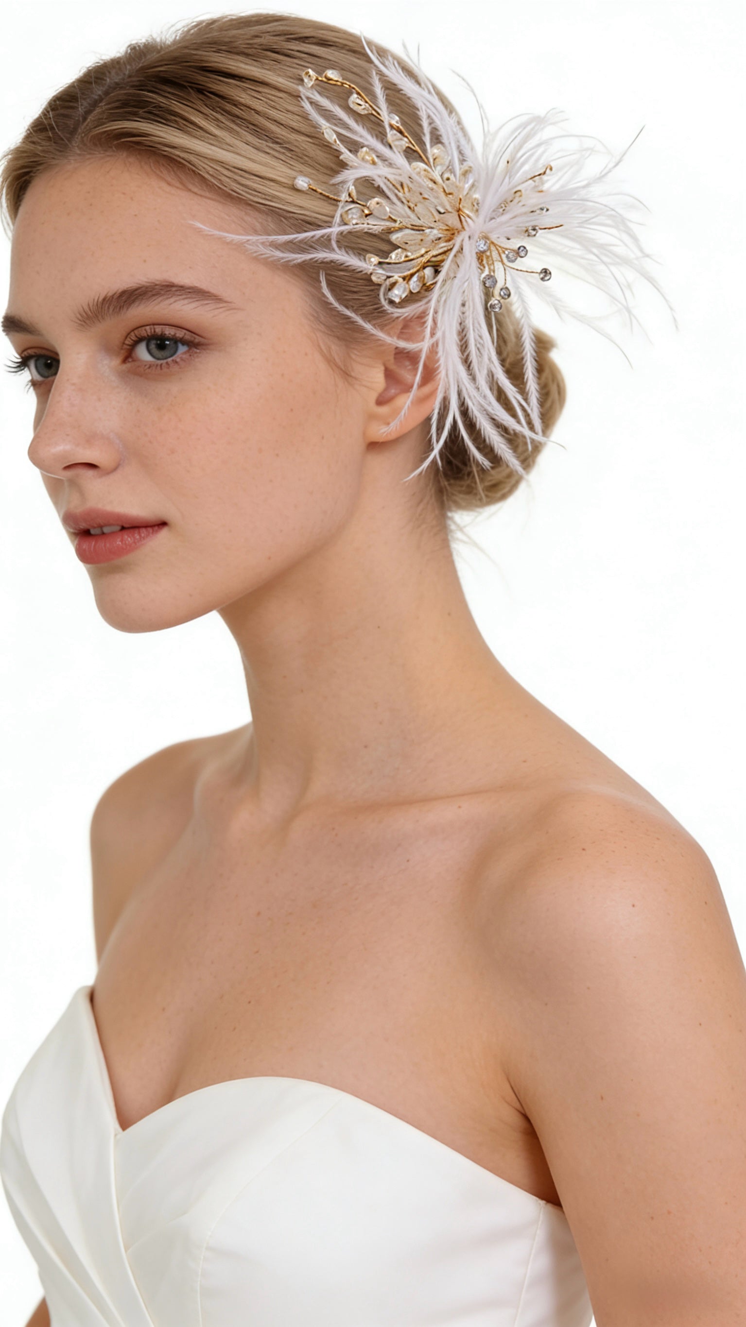 Elysian Handwoven Ostrich Feather Crystal Whisper Bridal Hair Clip - MOGHANT