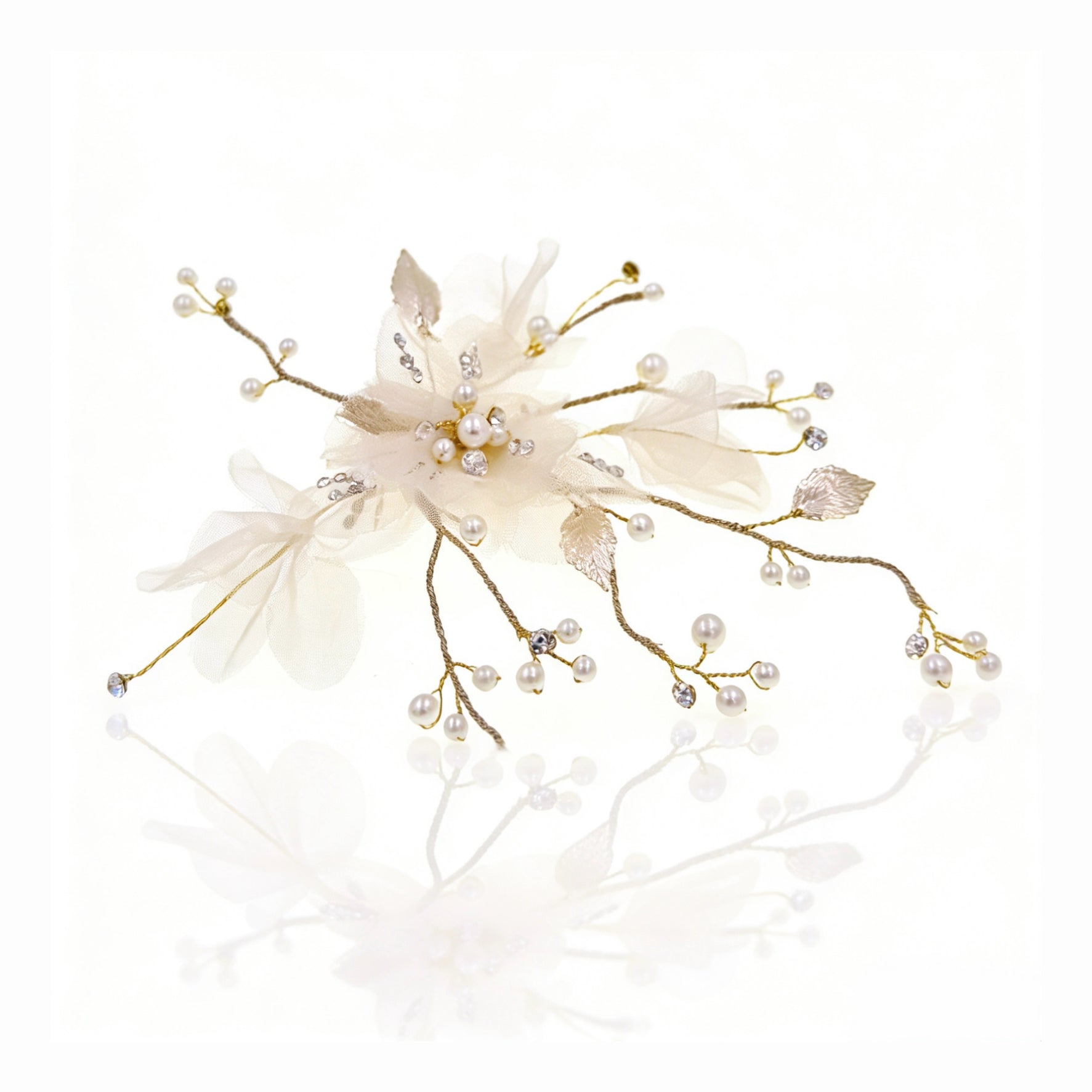 Elysian Handwoven Textured Floral Pearl Whisper Bridal Hair Clip - MOGHANT